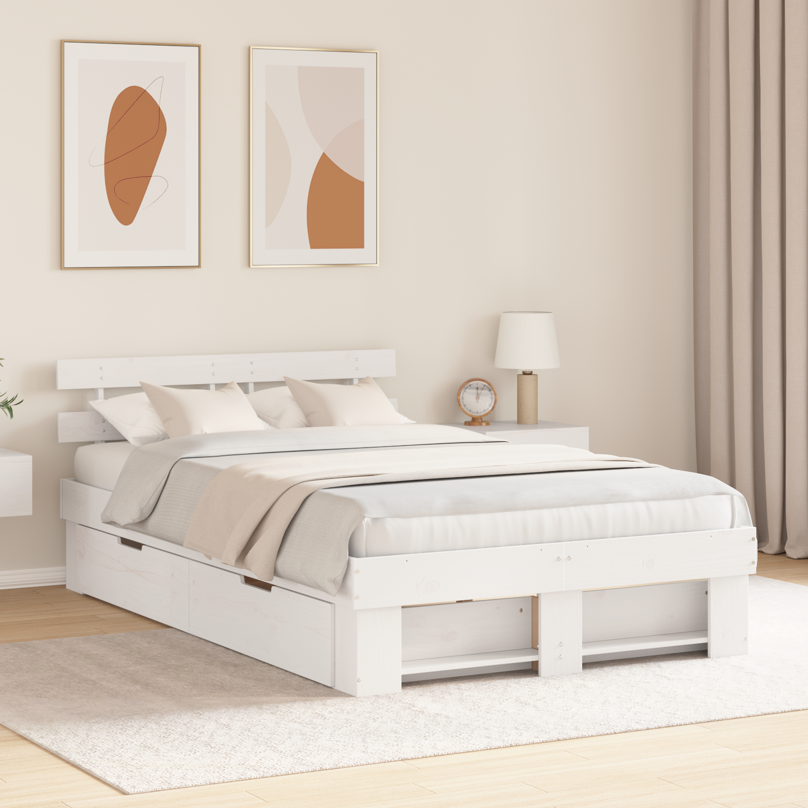 Bedframe met Lade Wit 120×190 cm Massief Grenenhout