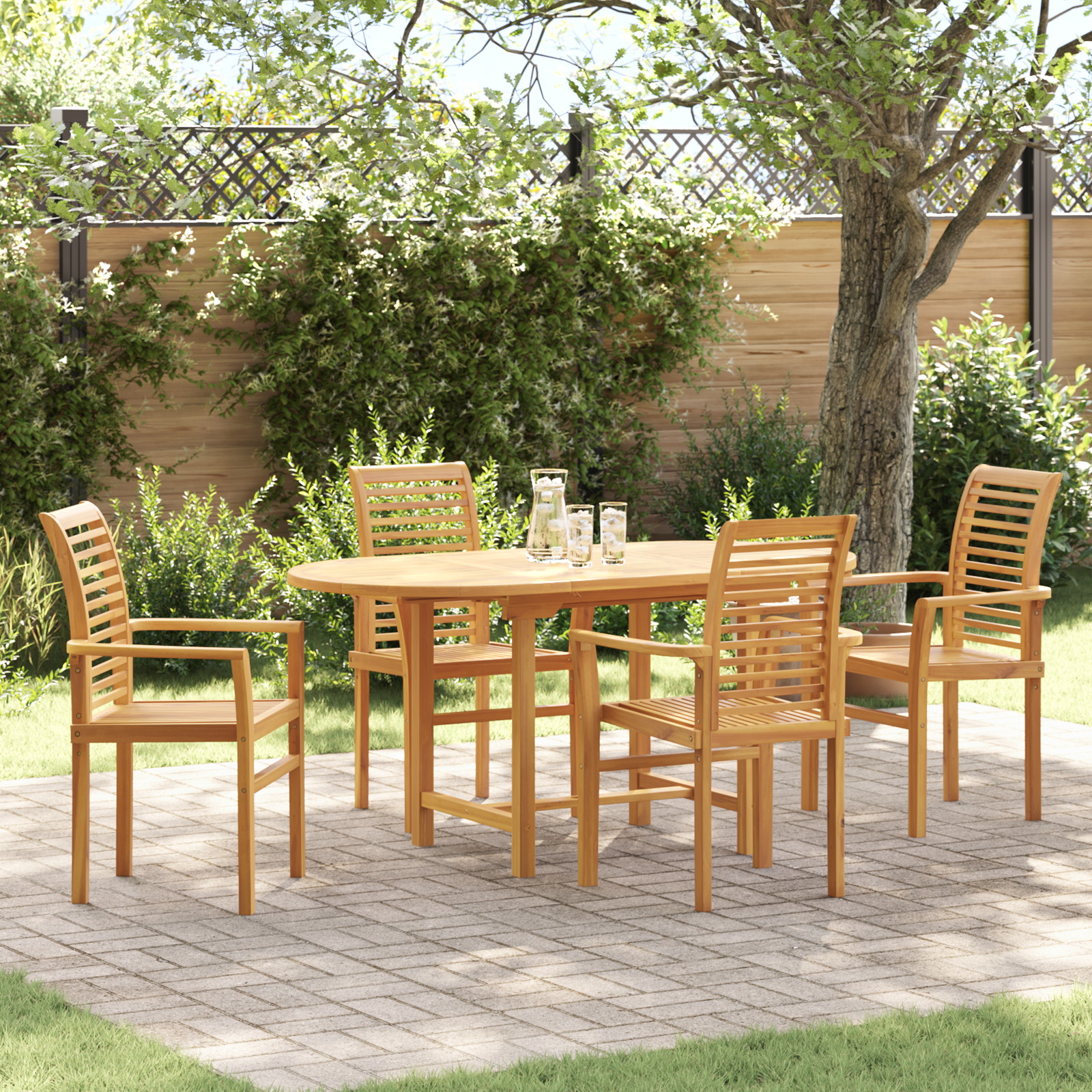 5 Piece Garden Dining Set Solid Wood Teak
