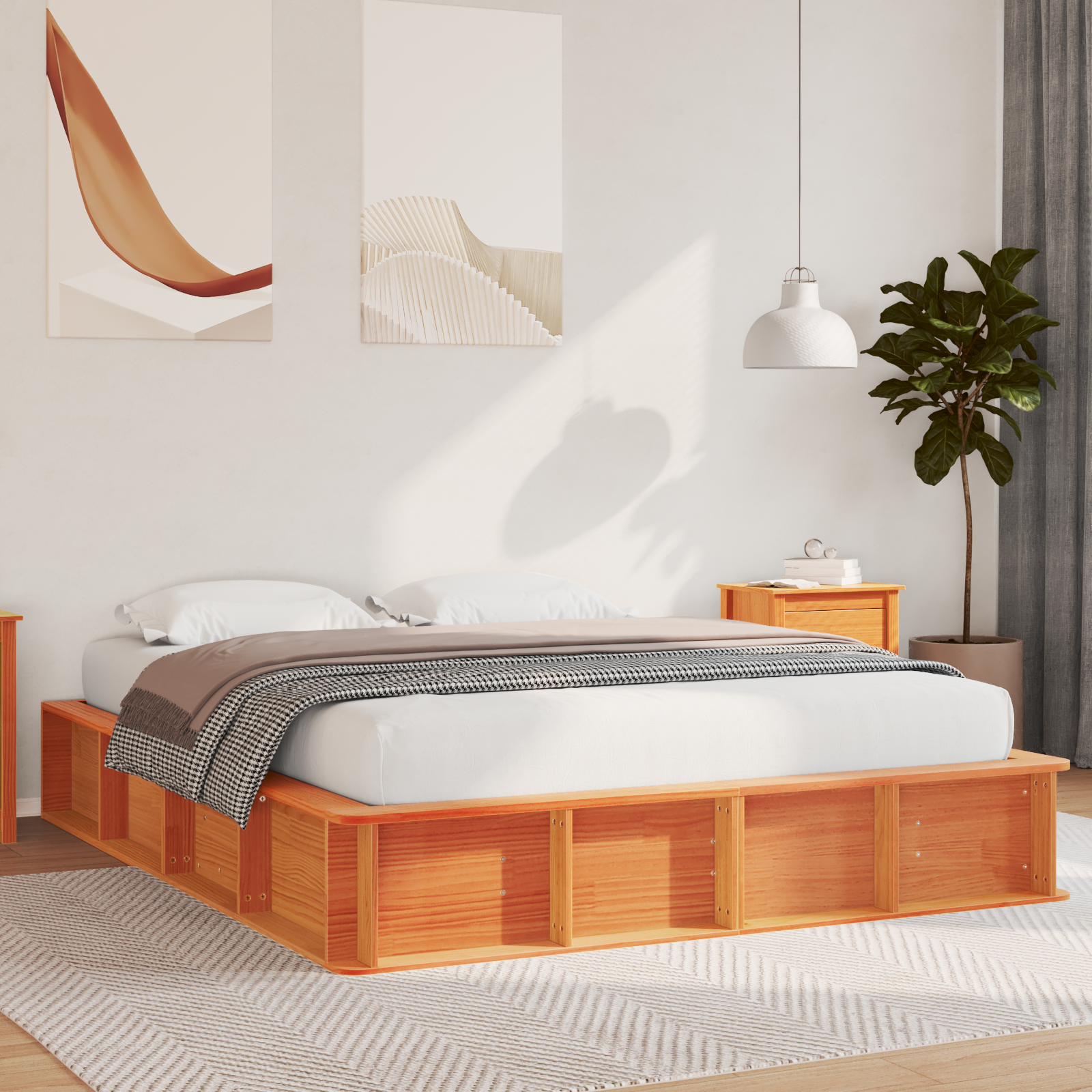 Bedframe met Opbergruimte, Wax Bruin, 160×200 cm, Massief Hout, Den