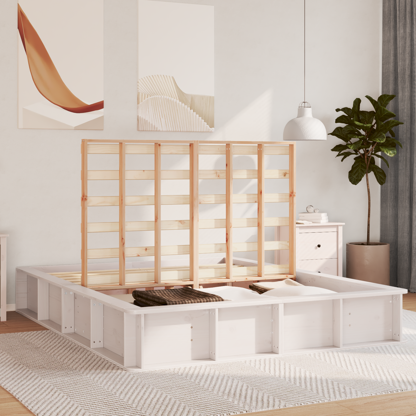 Bedframe Wit 150 x 200 cm Massief grenenhout
