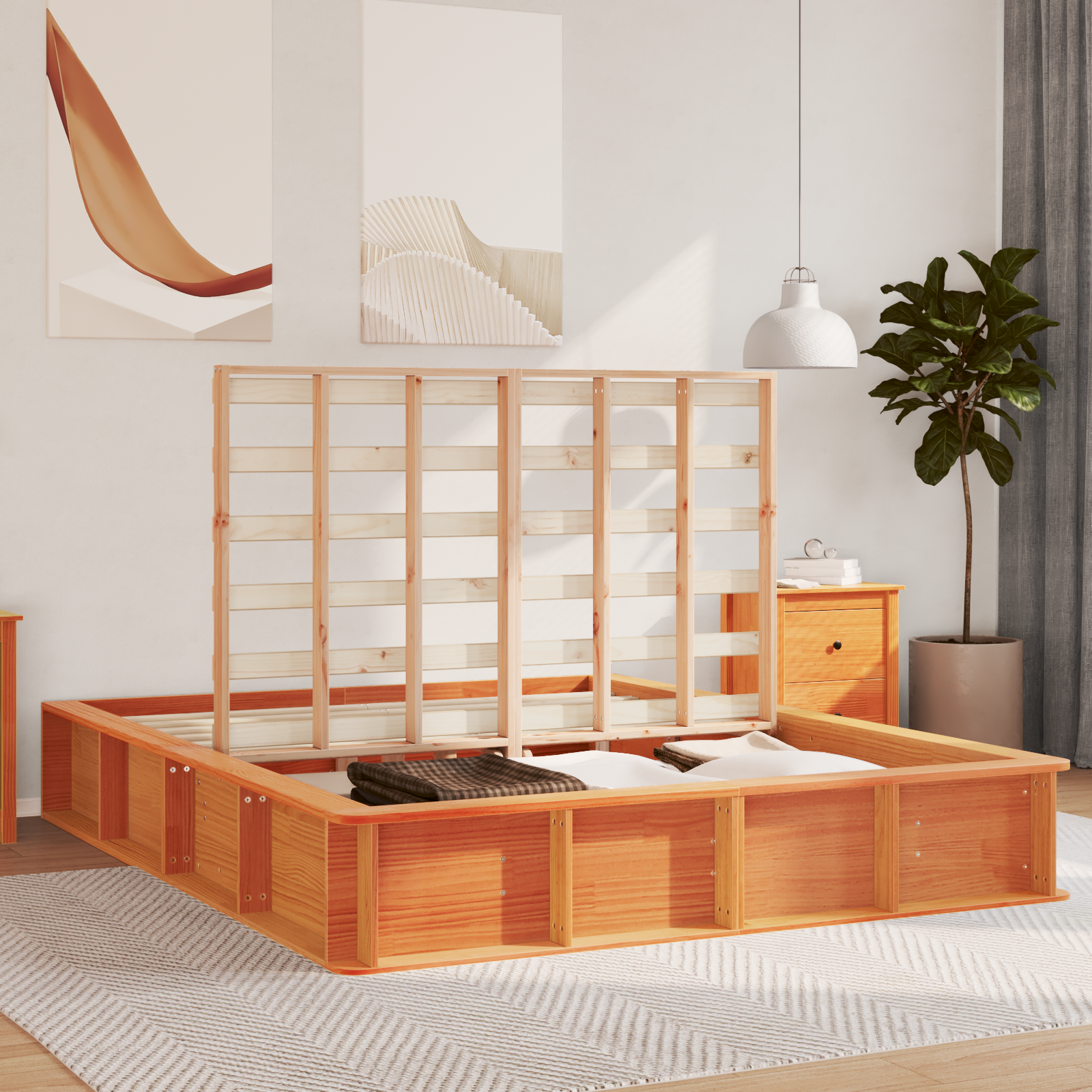 Bedframe Wasbruin 150 x 200 cm Massief grenenhout