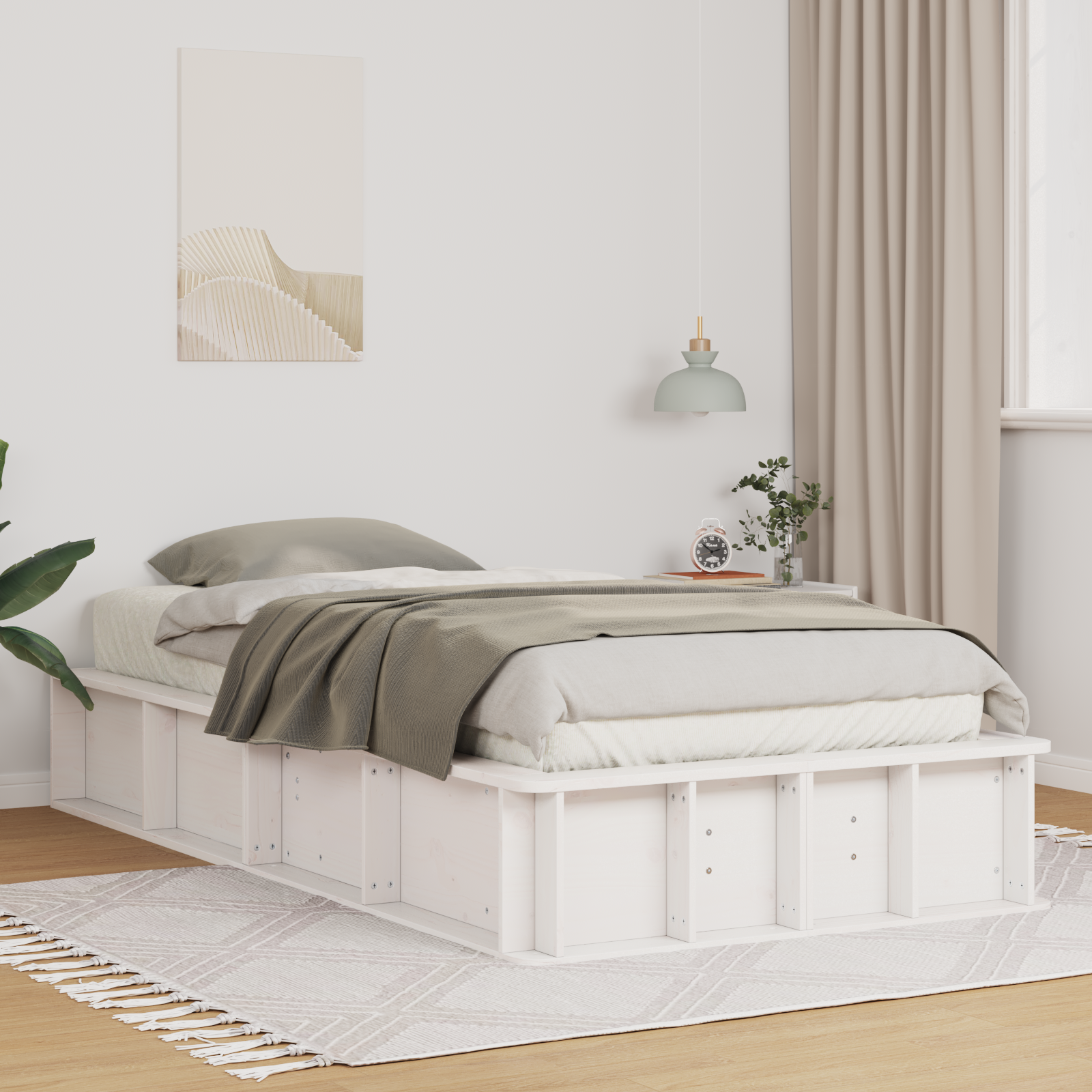 vidaXL Cadru de pat cu depozitare Alb 100 x 200 cm Lemn masiv