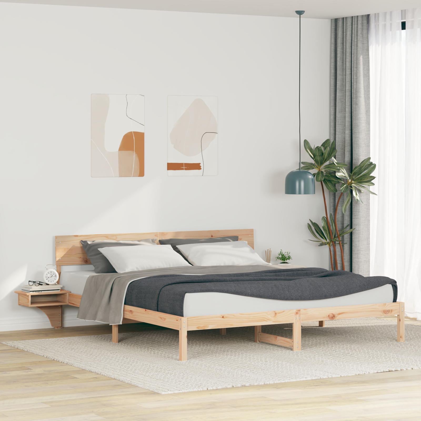 Bedframe met hoofdeinde Bruin 200 x 200 cm Massief grenenhout