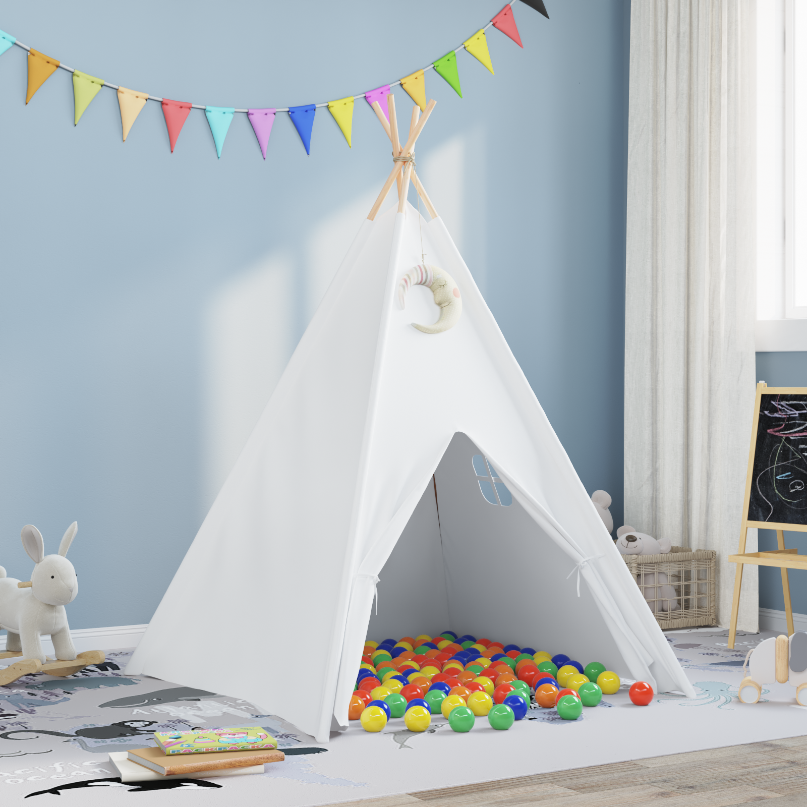 Children Teepee Tent with Bag Peach & Playballs Skin White
