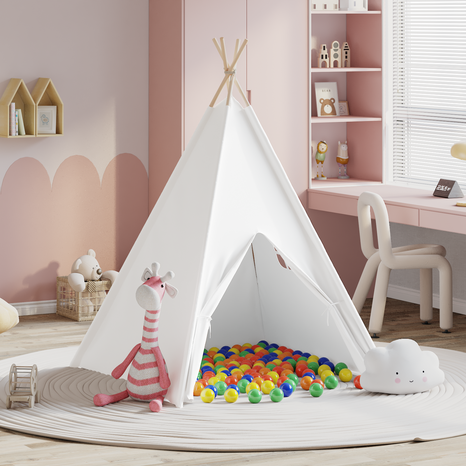 Children Teepee Tent with Bag Peach & Playballs Skin White - Image 5