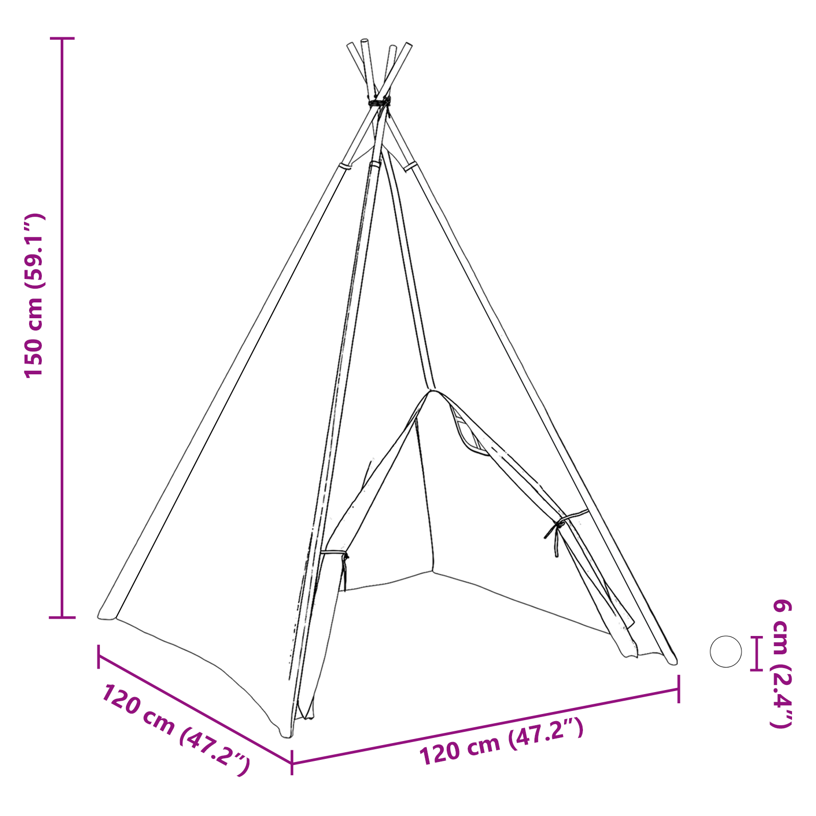 Kids Teepee Tent with Bag Peach & Playballs Skin White - Image 11