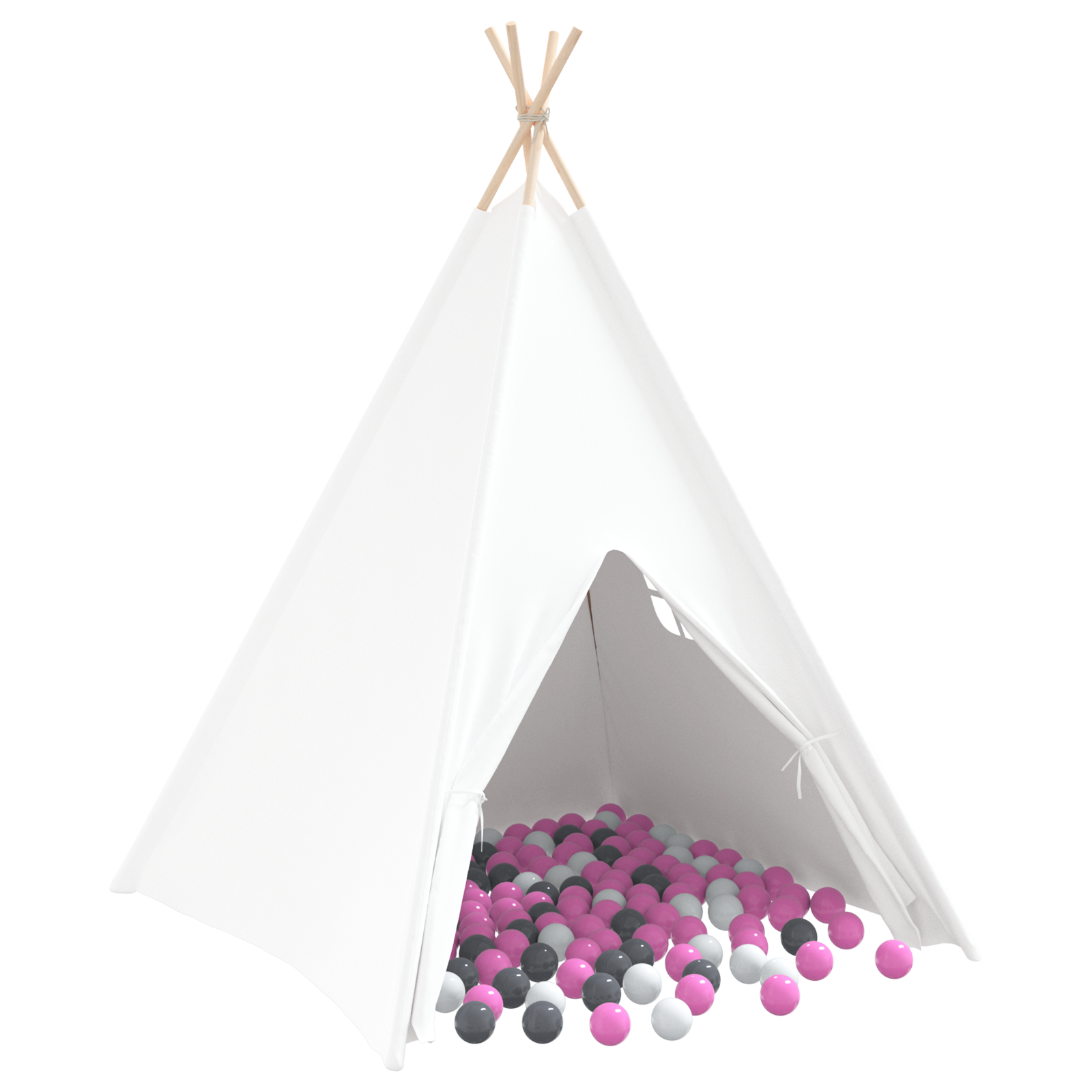 Children Teepee Tent with Bag Peach & Playballs Skin White - Image 2