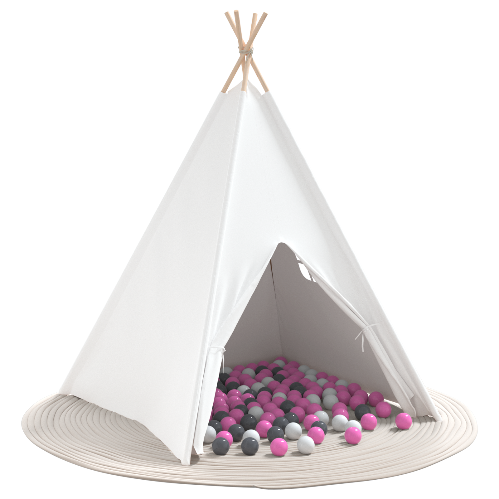 Children Teepee Tent with Bag Peach & Playballs Skin White - Image 3