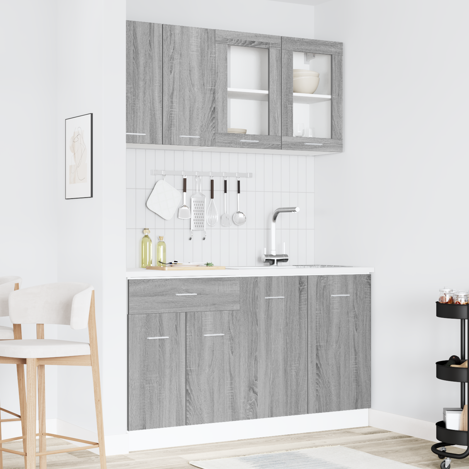 4 dalių virtuvės spintelių rinkinys Pilka Sonoma Inžinerinė mediena