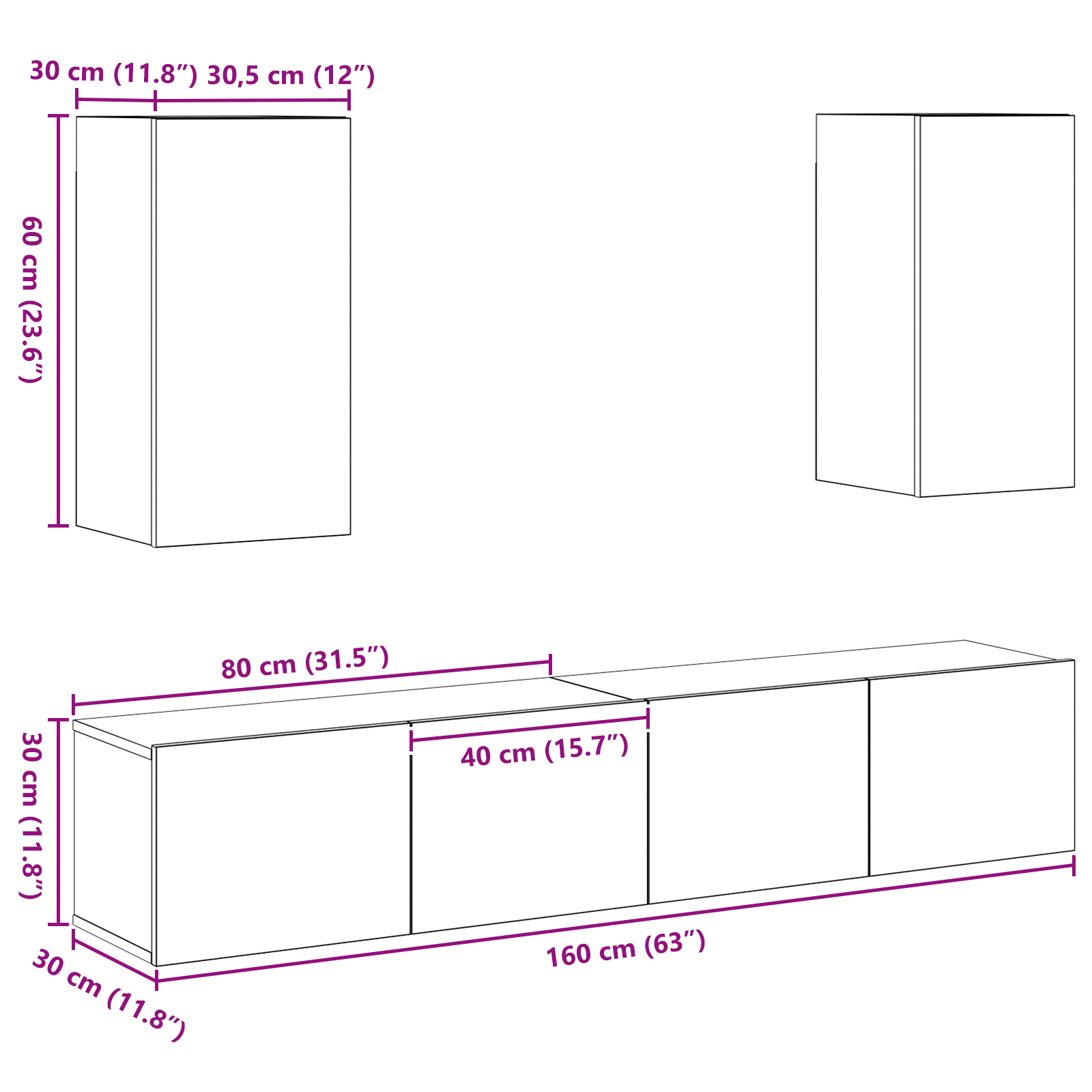 4 dalių sieninis TV kabinetų rinkinys iš seno medžio inžinerinės medienos - Image 11