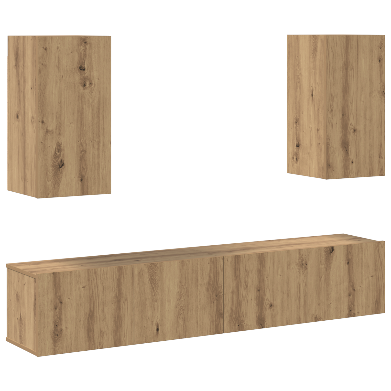 4 dalių TV spintos rinkinys su amatininkų ąžuolo apdaila, skirtas montuoti ant sienos - Image 2
