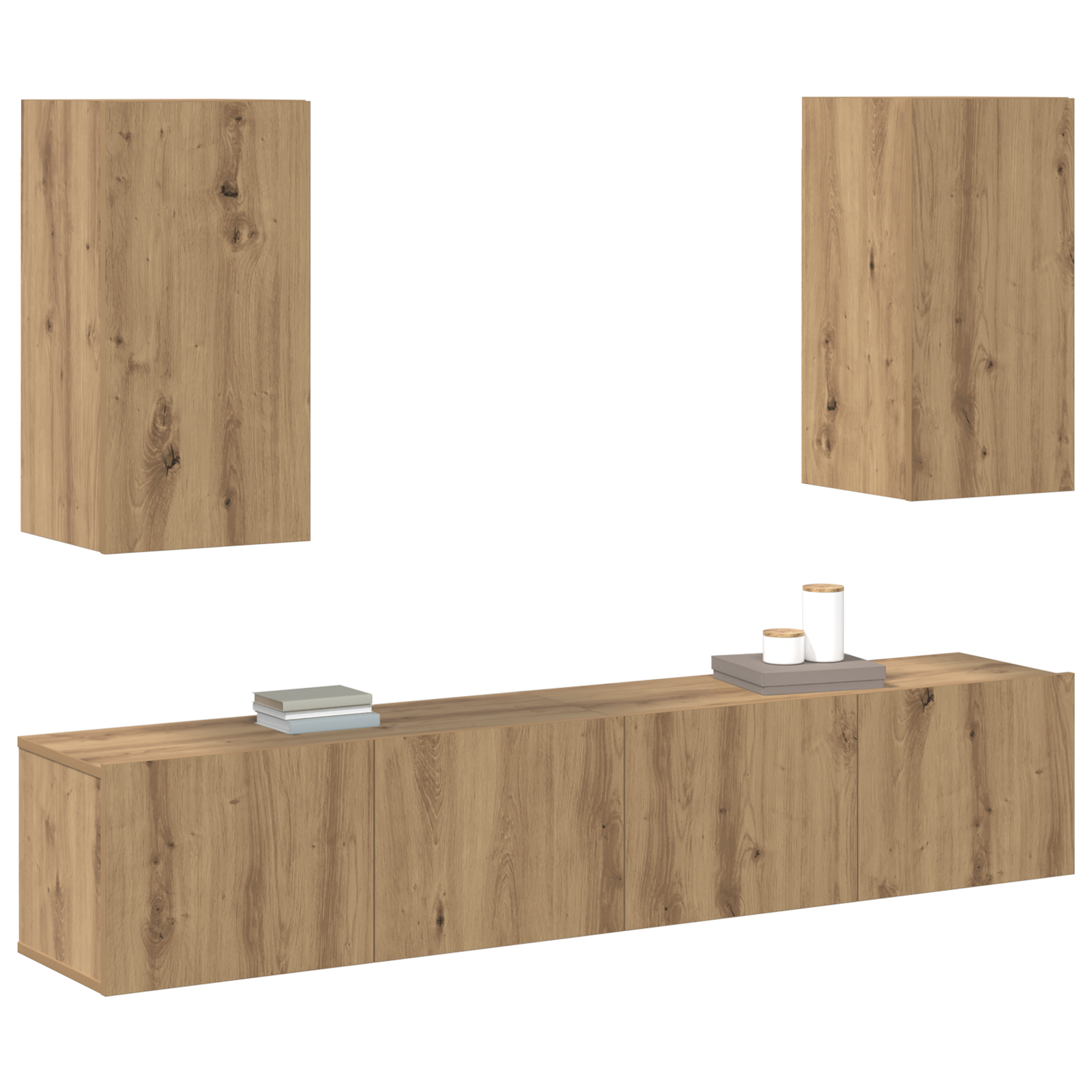 4 dalių TV spintos rinkinys su amatininkų ąžuolo apdaila, skirtas montuoti ant sienos - Image 3