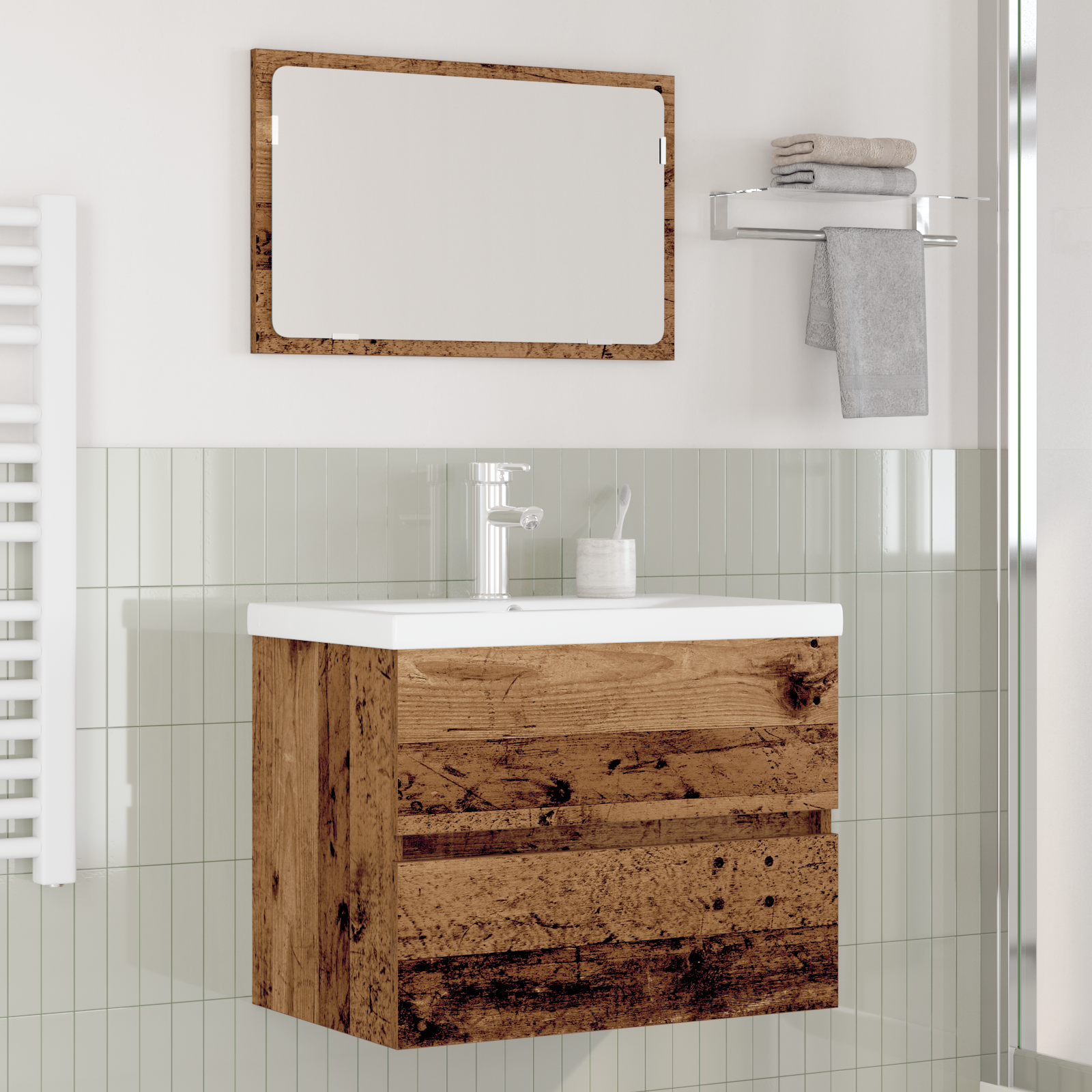 Thumbnail - vidaXL Badezimmermöbel Set 3 pcs Altholz 60 x 38.5 x 45 cm