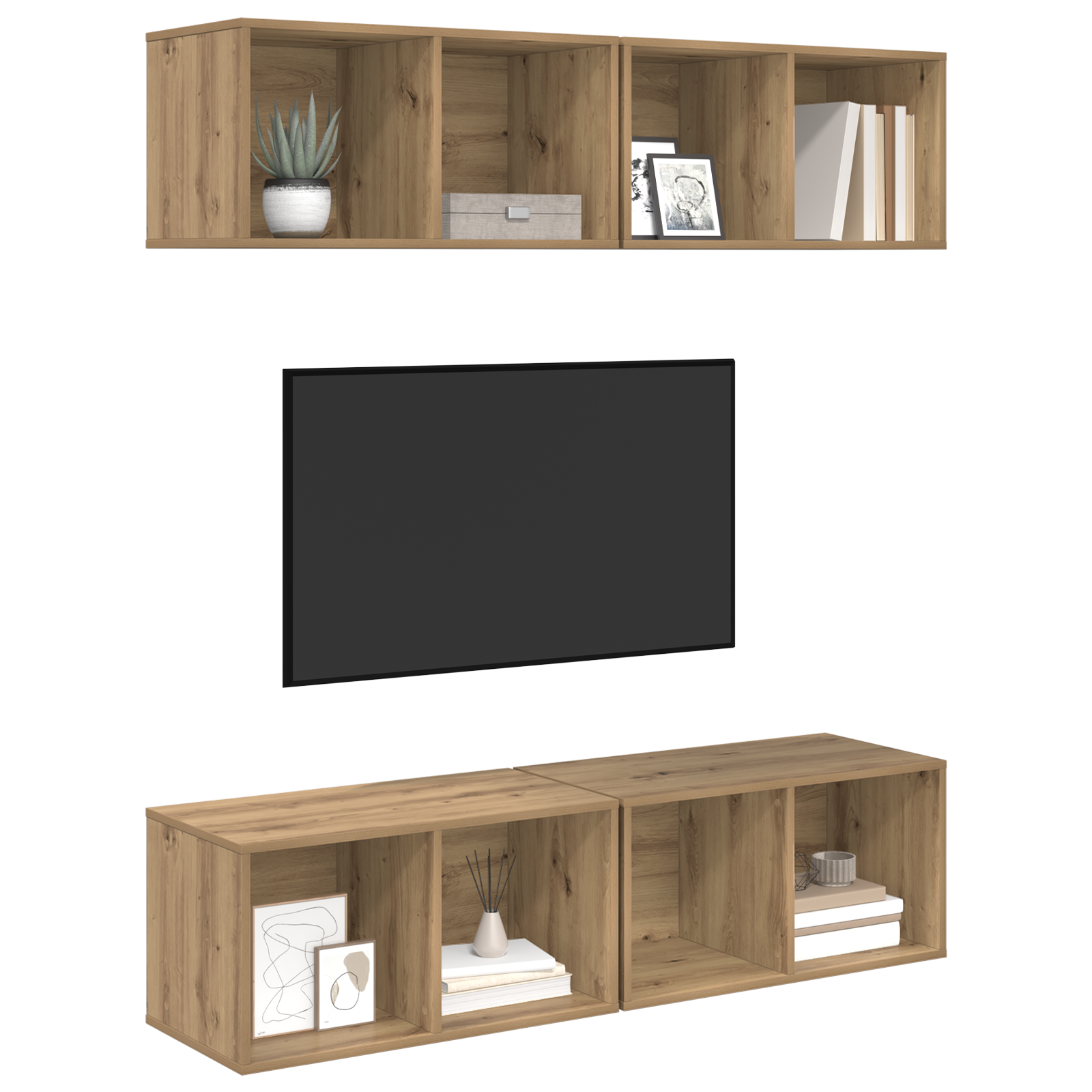 Thumbnail - vidaXL Wand TV Schrank 4 pcs Eiche handwerklich 37 x 37 x 72 cm