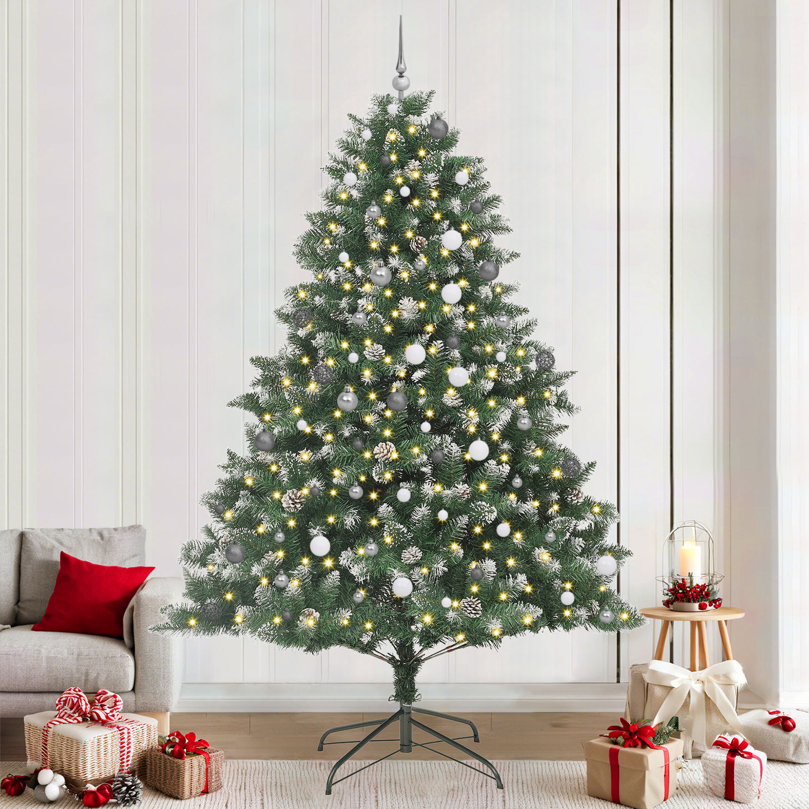 Kunstkerstboom with Decorative String Lights Groen 240 cm PVC