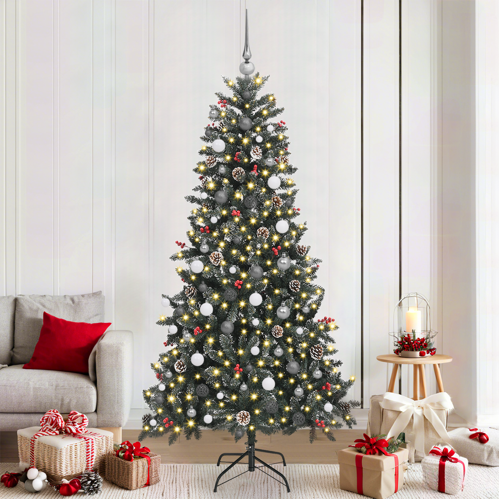 Kerstboom with Decorative String Lights Groen 210 cm PVC