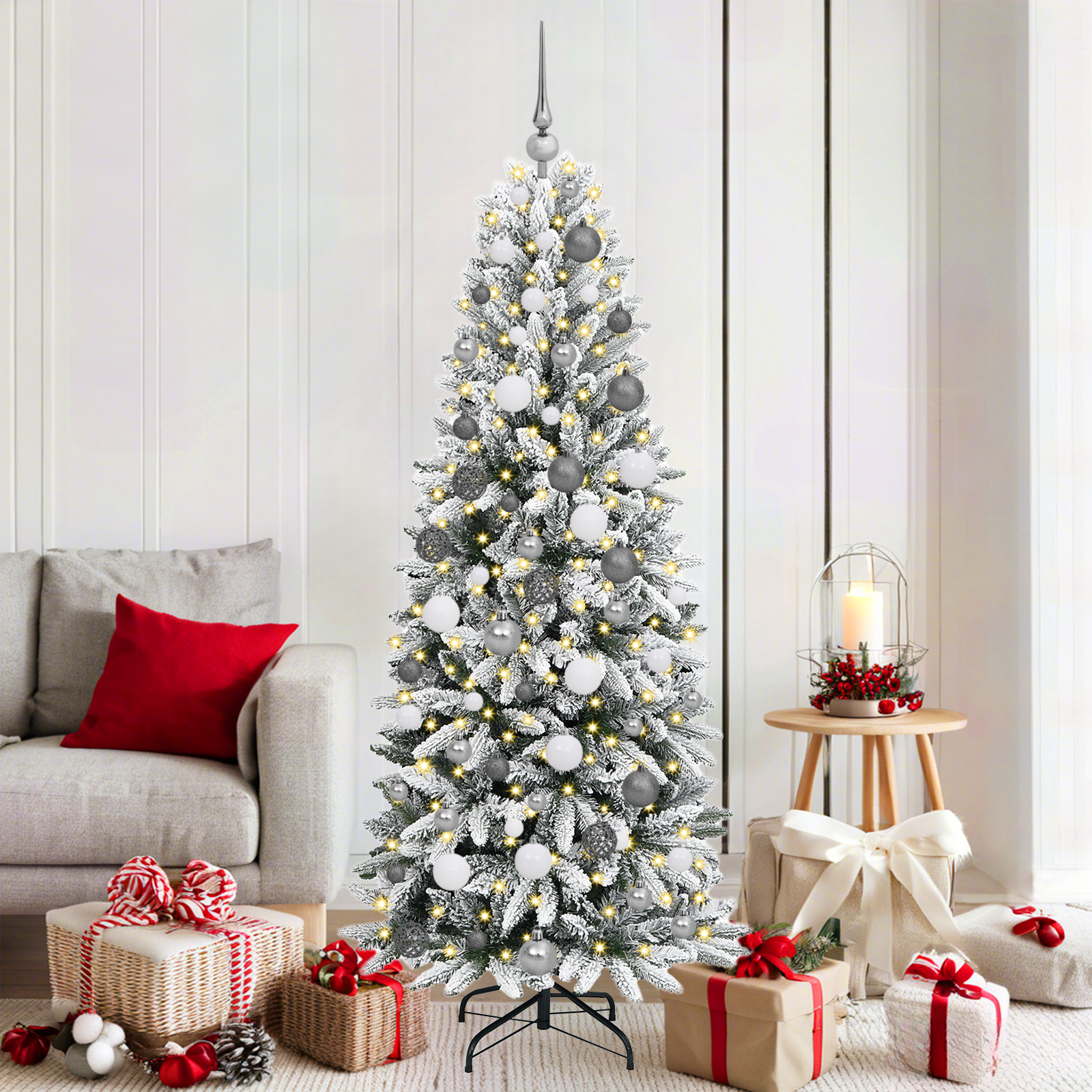 Kerstboom with Decorative String Lights Wit 180 cm PVC