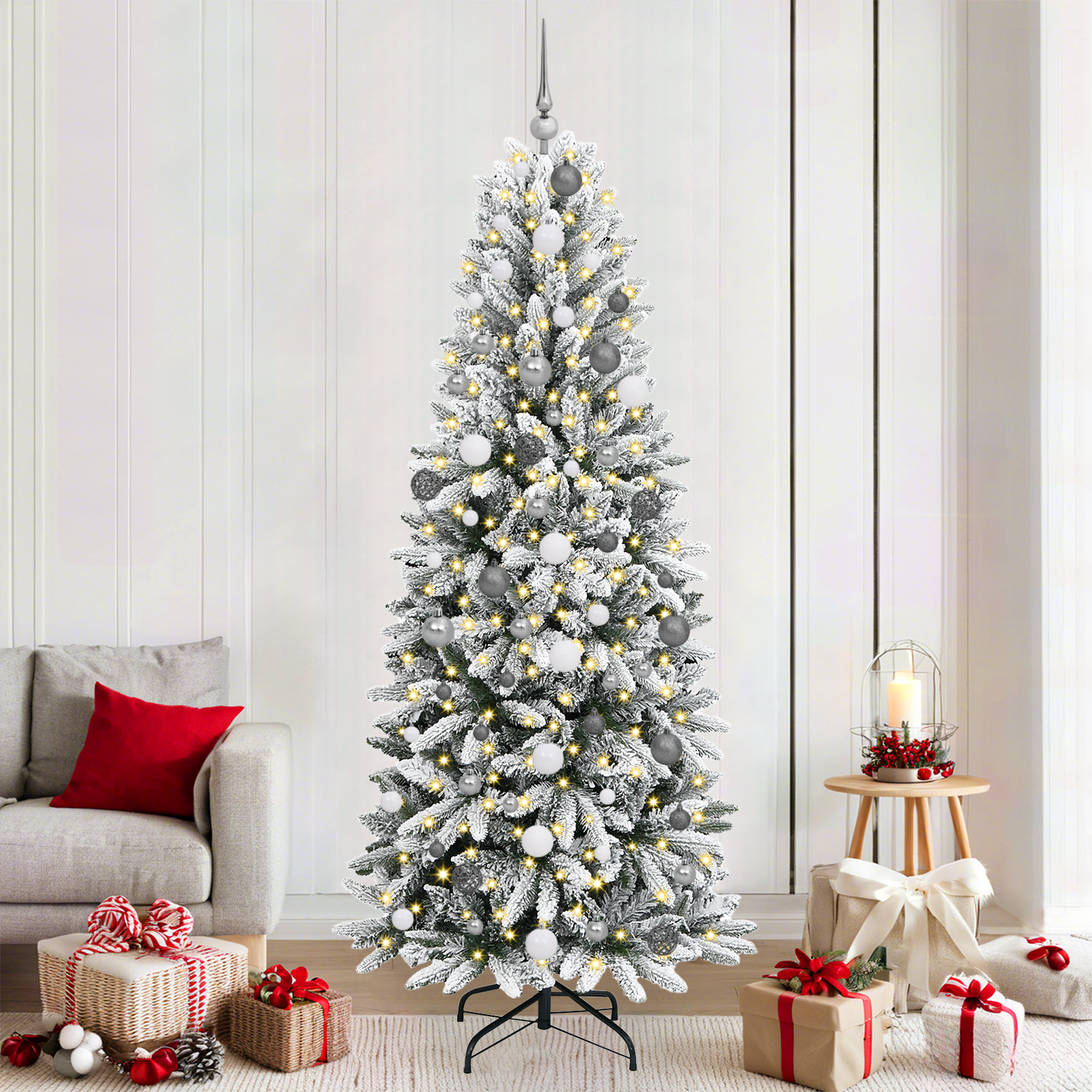 Arbre de Noël with Decorative String Lights Blanc 210 cm PVC