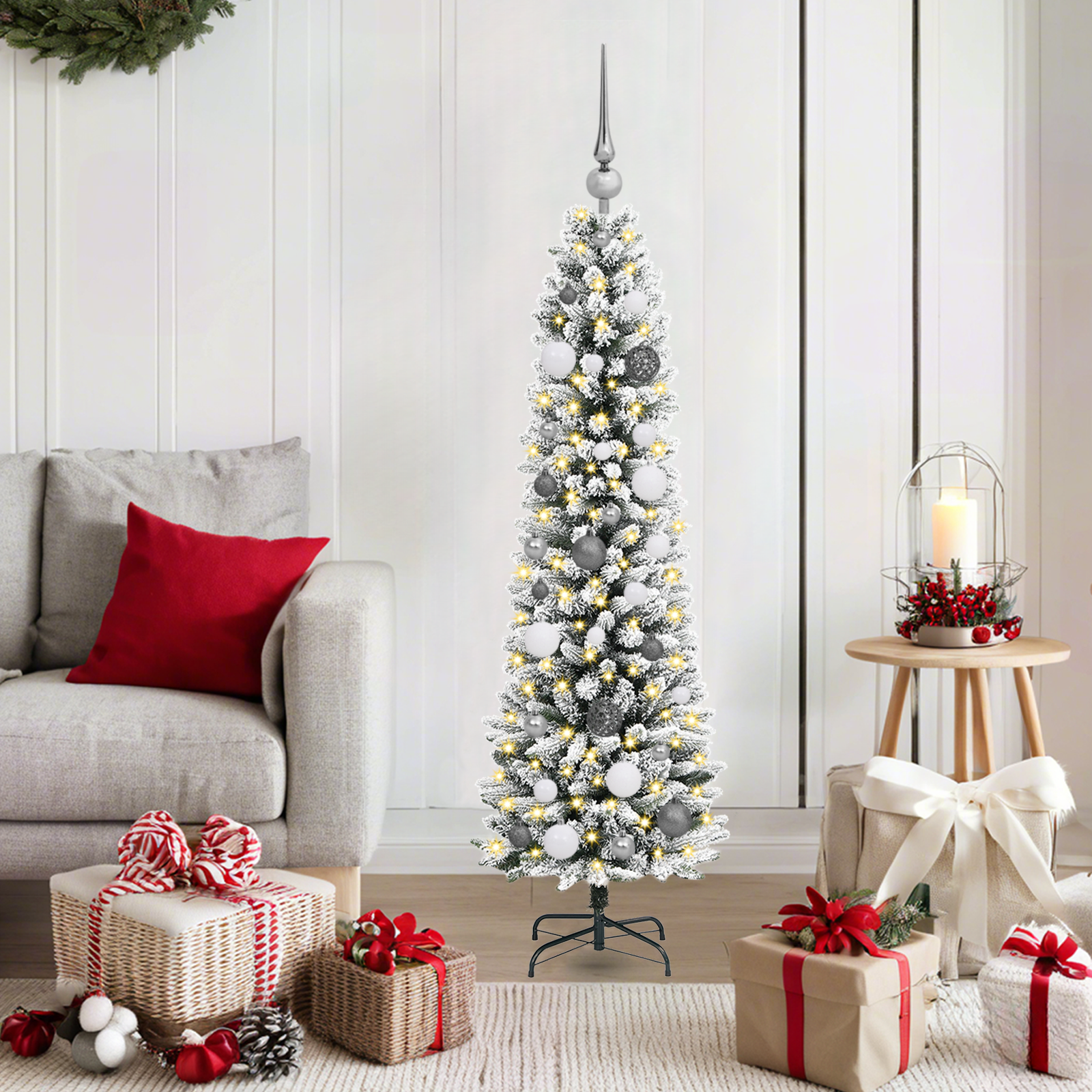 Kerstboom with Decorative String Lights Wit 150 cm PVC