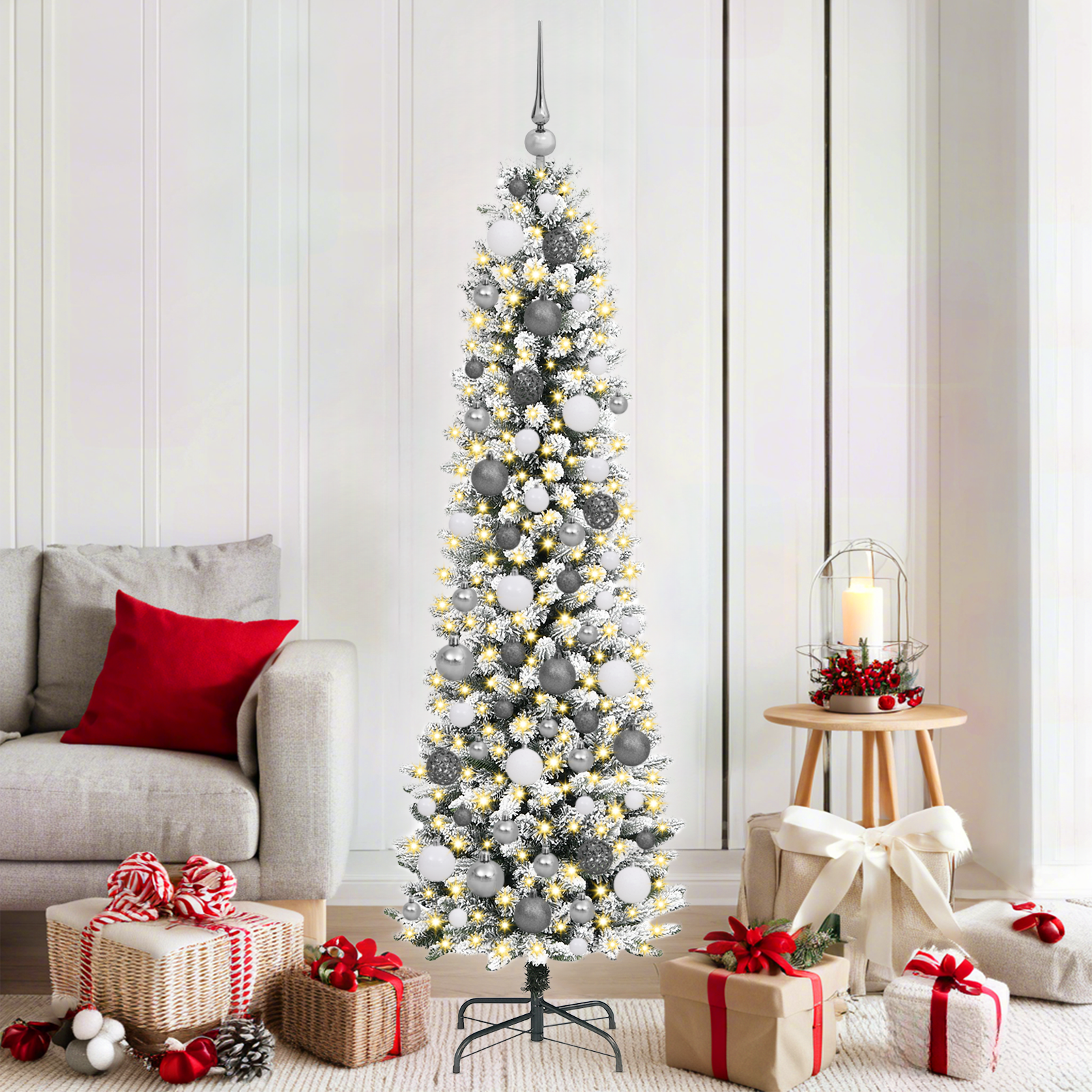 Kerstboom with Decorative String Lights Wit 180 cm PVC