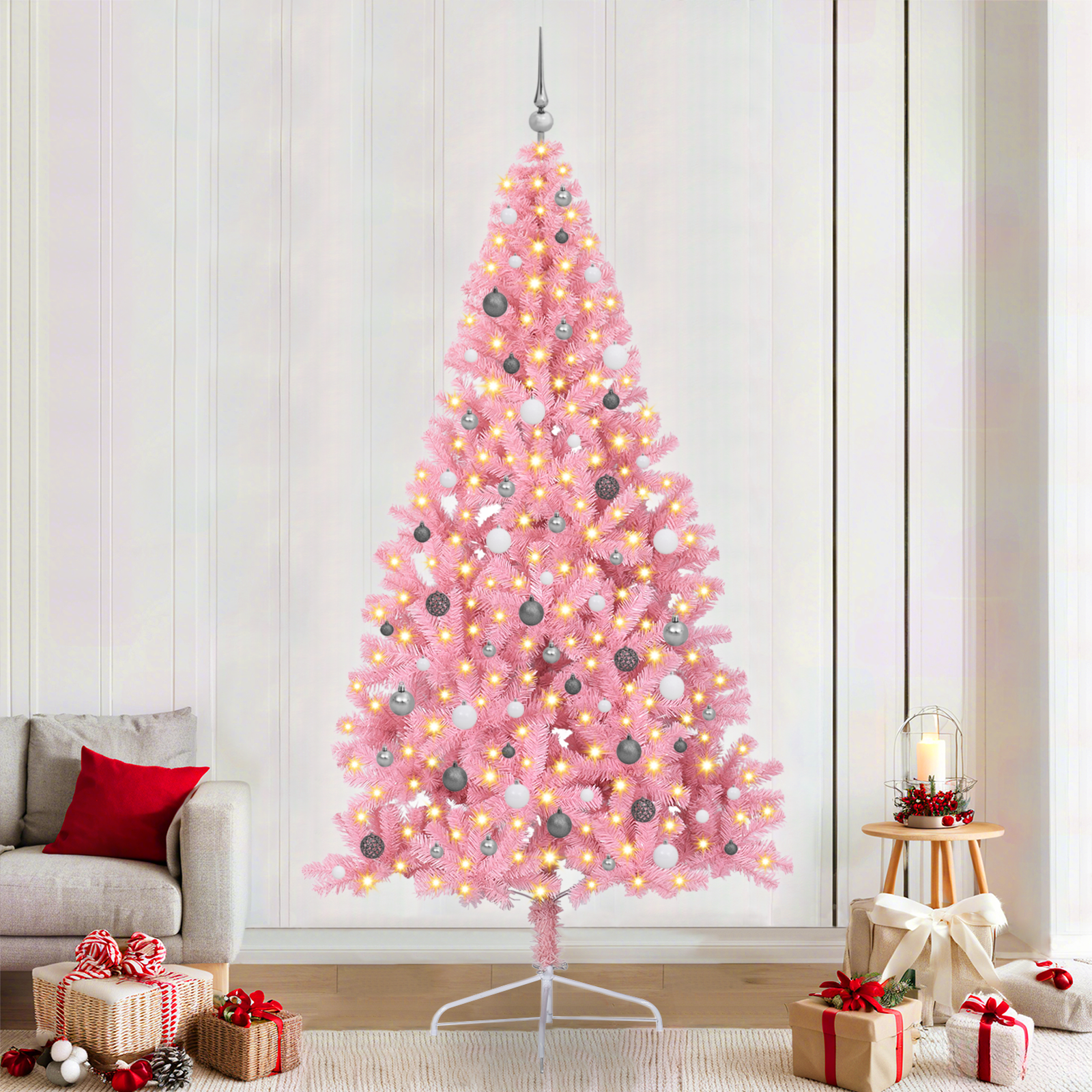 Kunstmatige Halve Kerstboom Roze 240 cm PVC