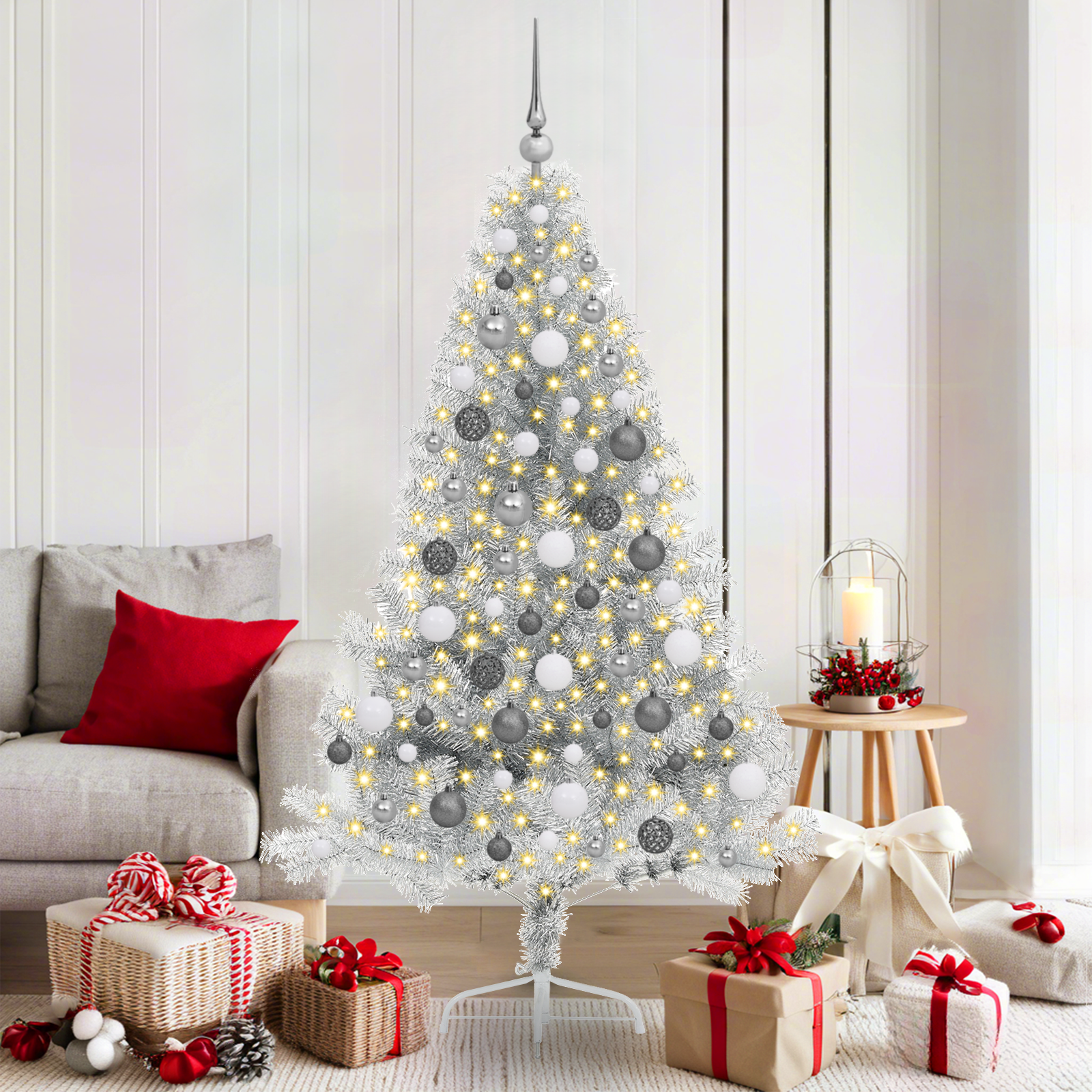 Sapin de Noël artificiel Argent 180 cm Acier