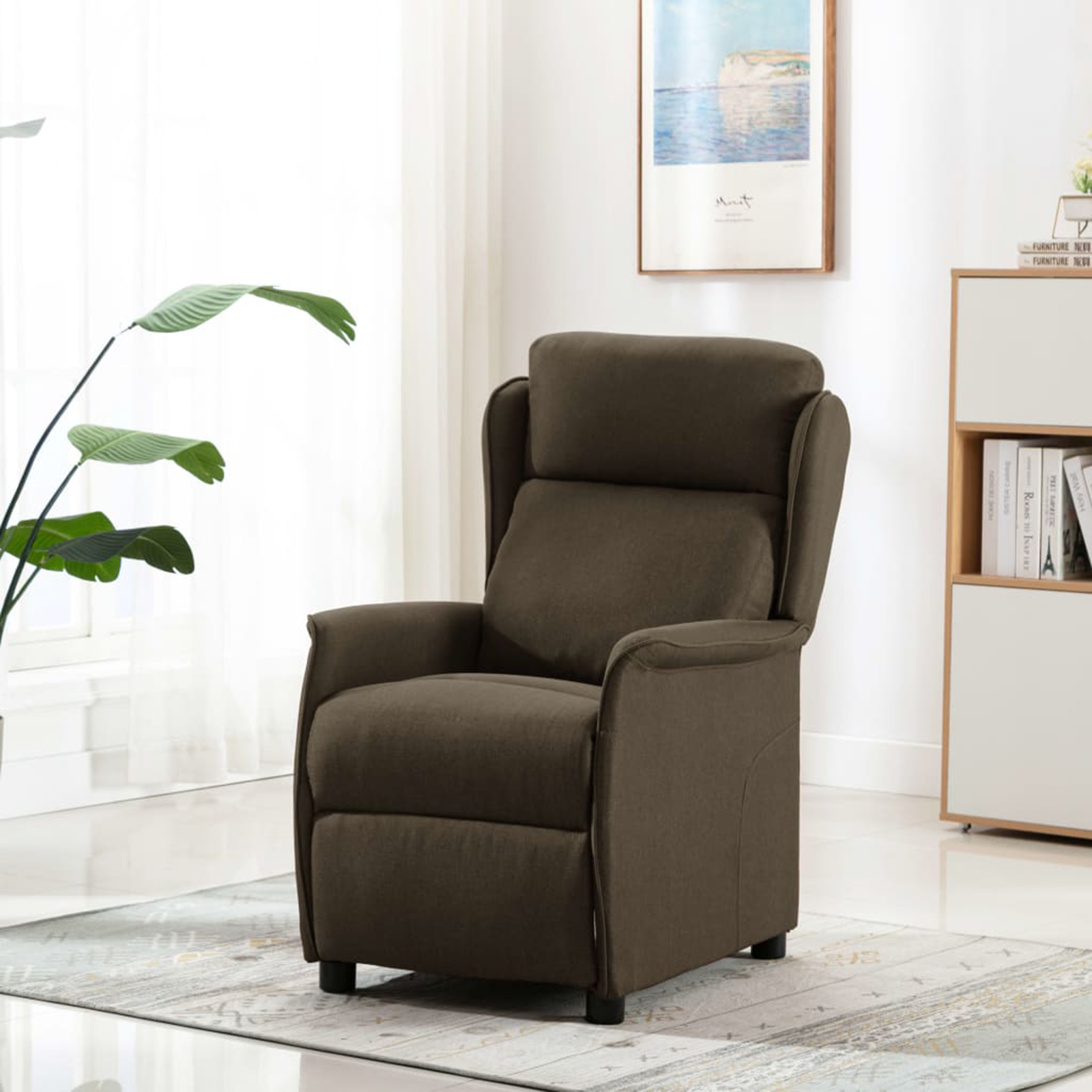 Masažo Recliner Kėdė Ruda Audinys - Image 2