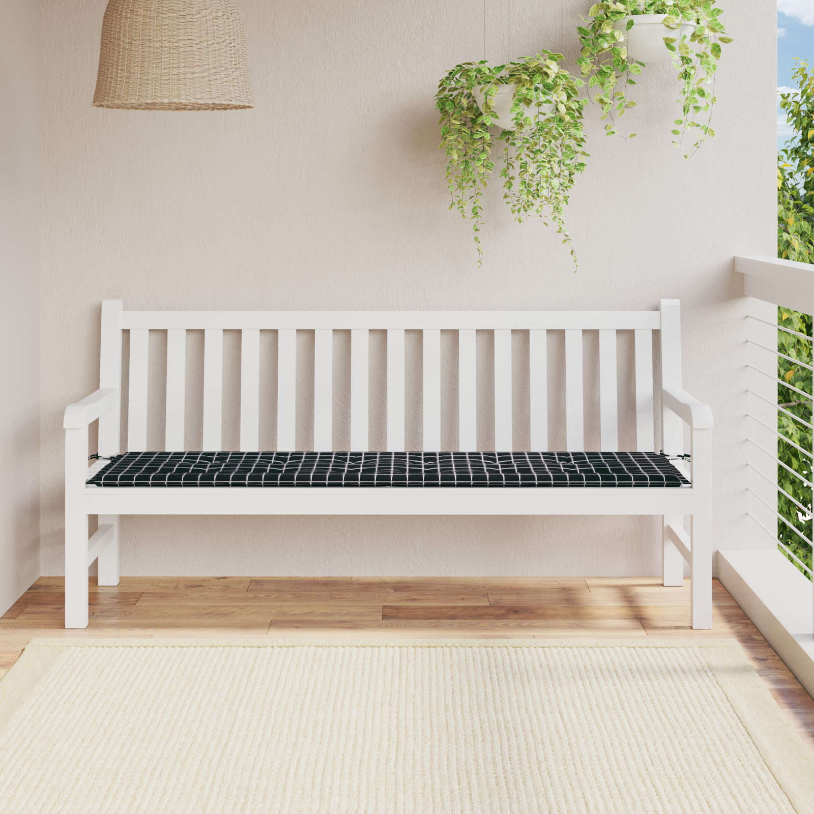 Thumbnail - vidaXL Gartenbank-Auflage Schwarz Karomuster 180x50x4 cm Oxford-Gewebe
