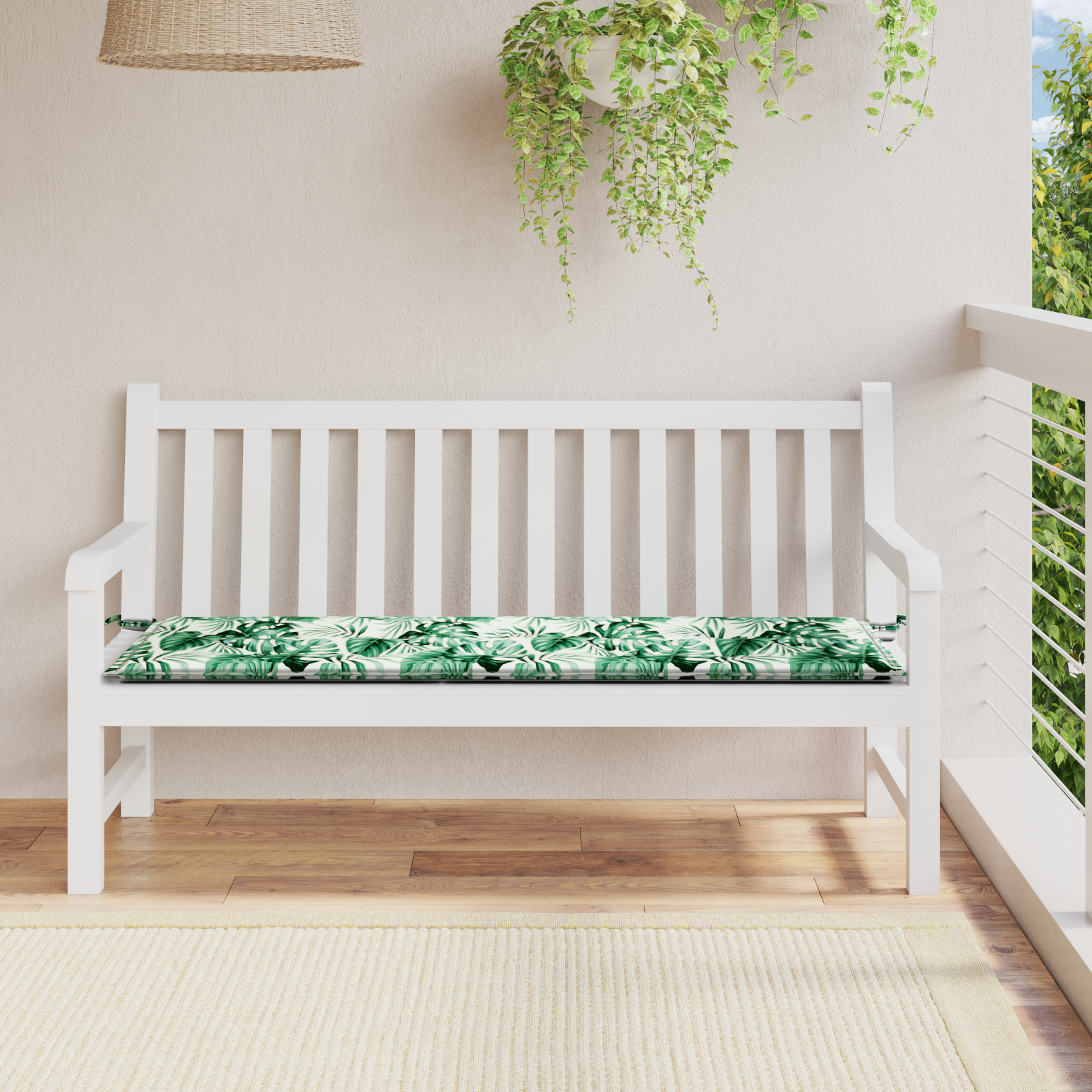 Tuinbankkussen 200x50x4 cm bladpatroon oxford stof