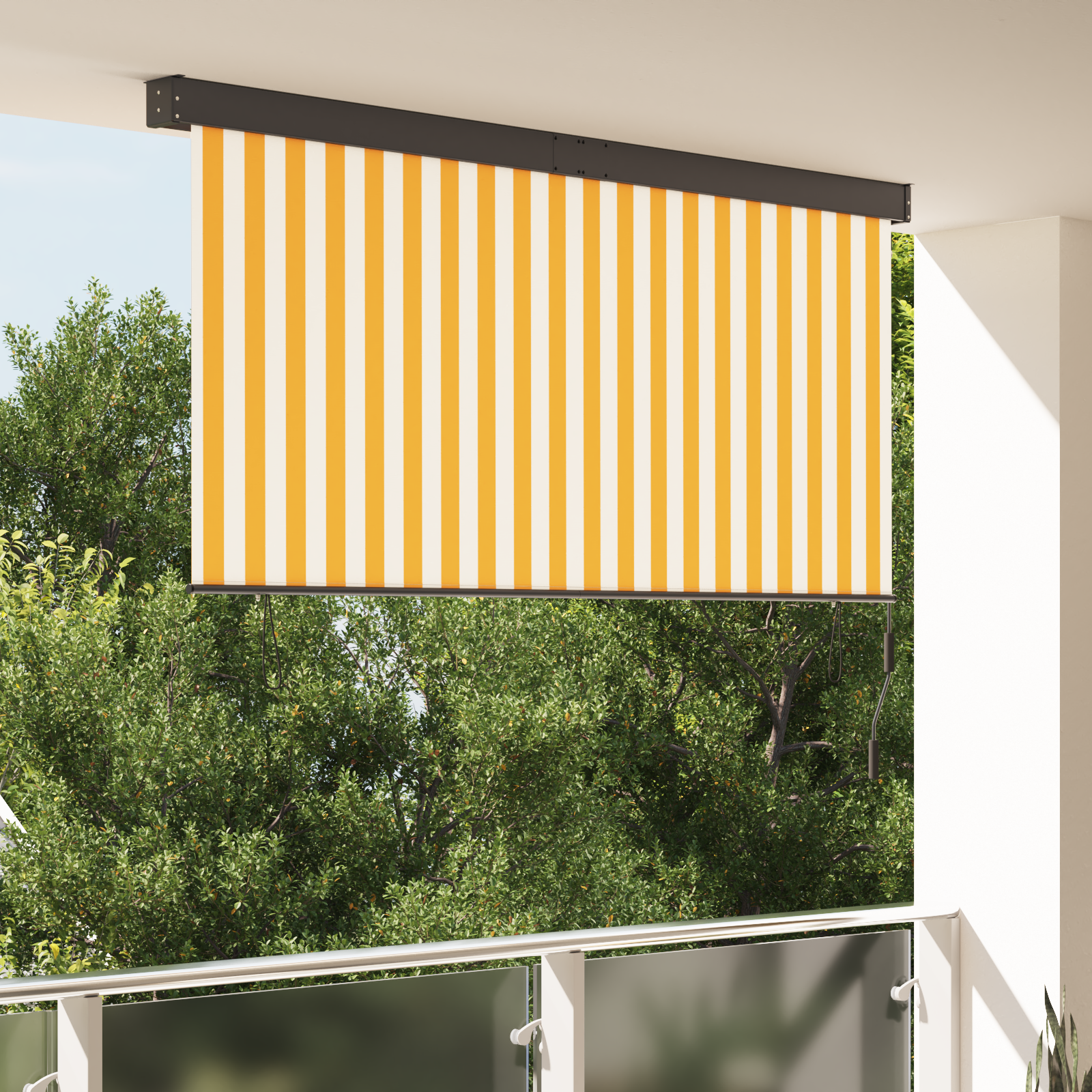 Buiten Rolgordijn Gestreept Verstelbaar Oranje en wit 200 x 250 cm Stof