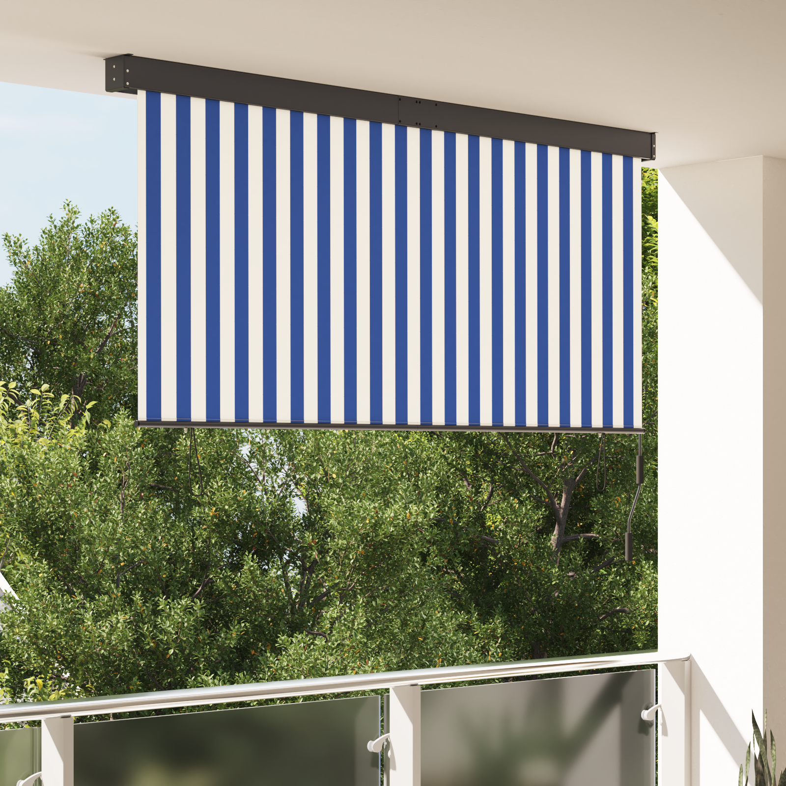 Buiten Rolgordijn Gestreept Verstelbaar Blauw en wit 220 x 250 cm Stof