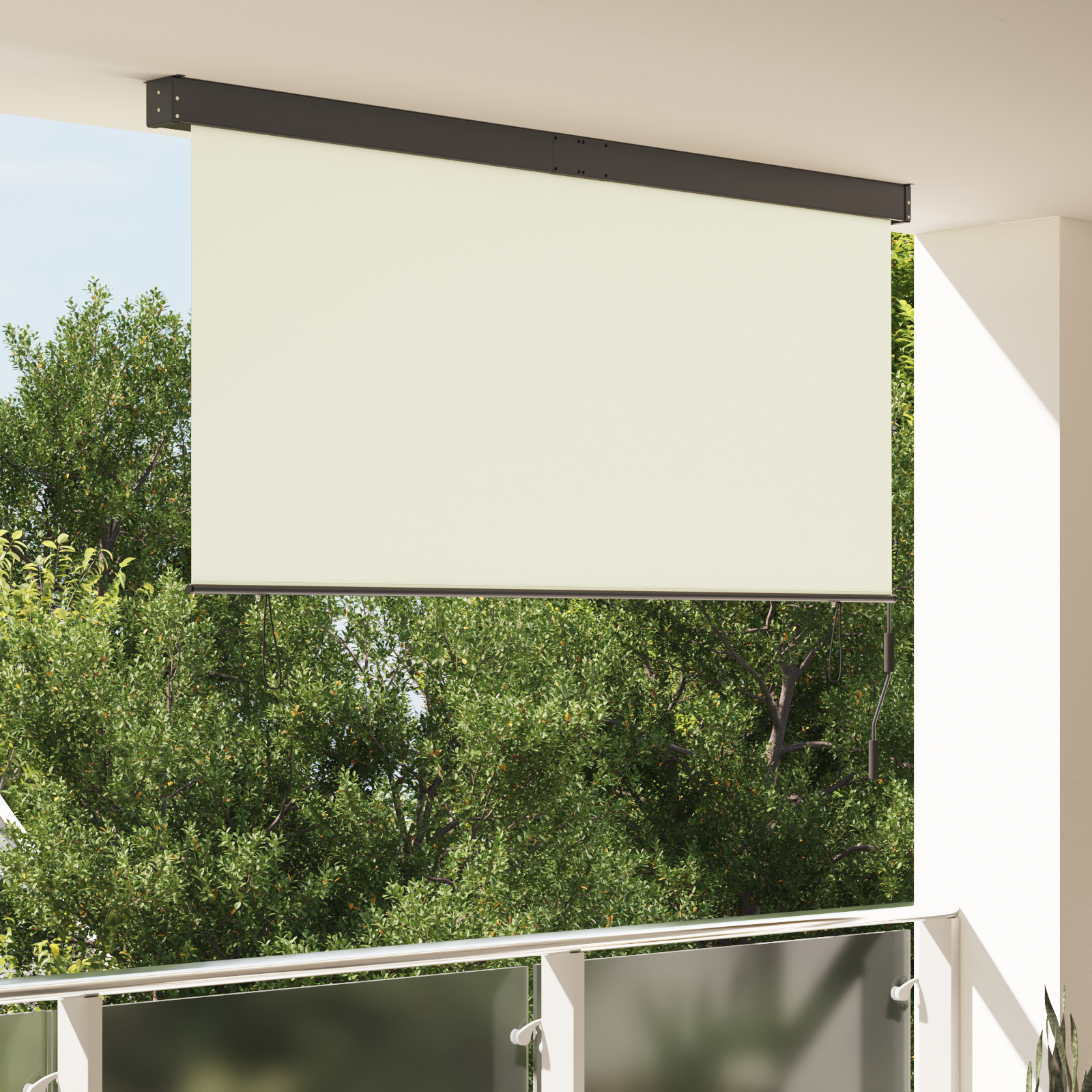 Buiten Rolgordijn Gestreept Verstelbaar Crème 220 x 250 cm Stof