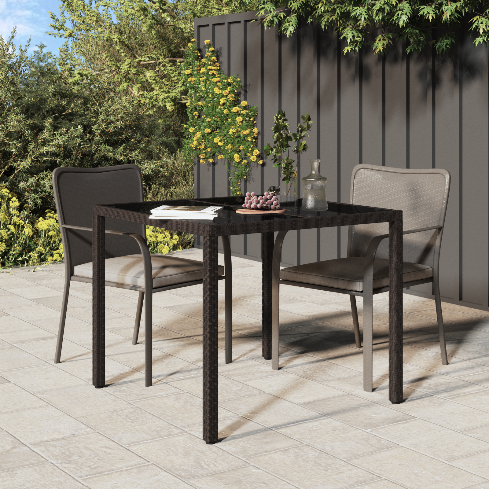 Garden Dining Table Brown 90x90x75 cm Poly Rattan
