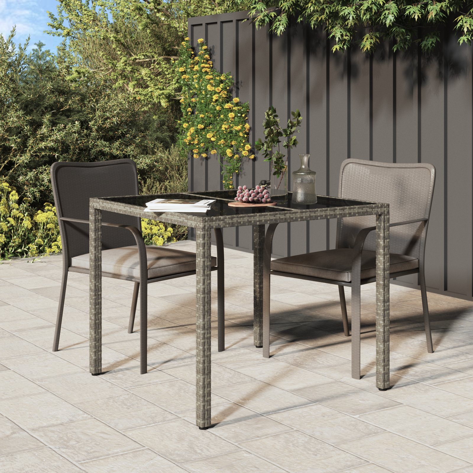 Garden Dining Table Grey 90x90x75 cm Poly Rattan