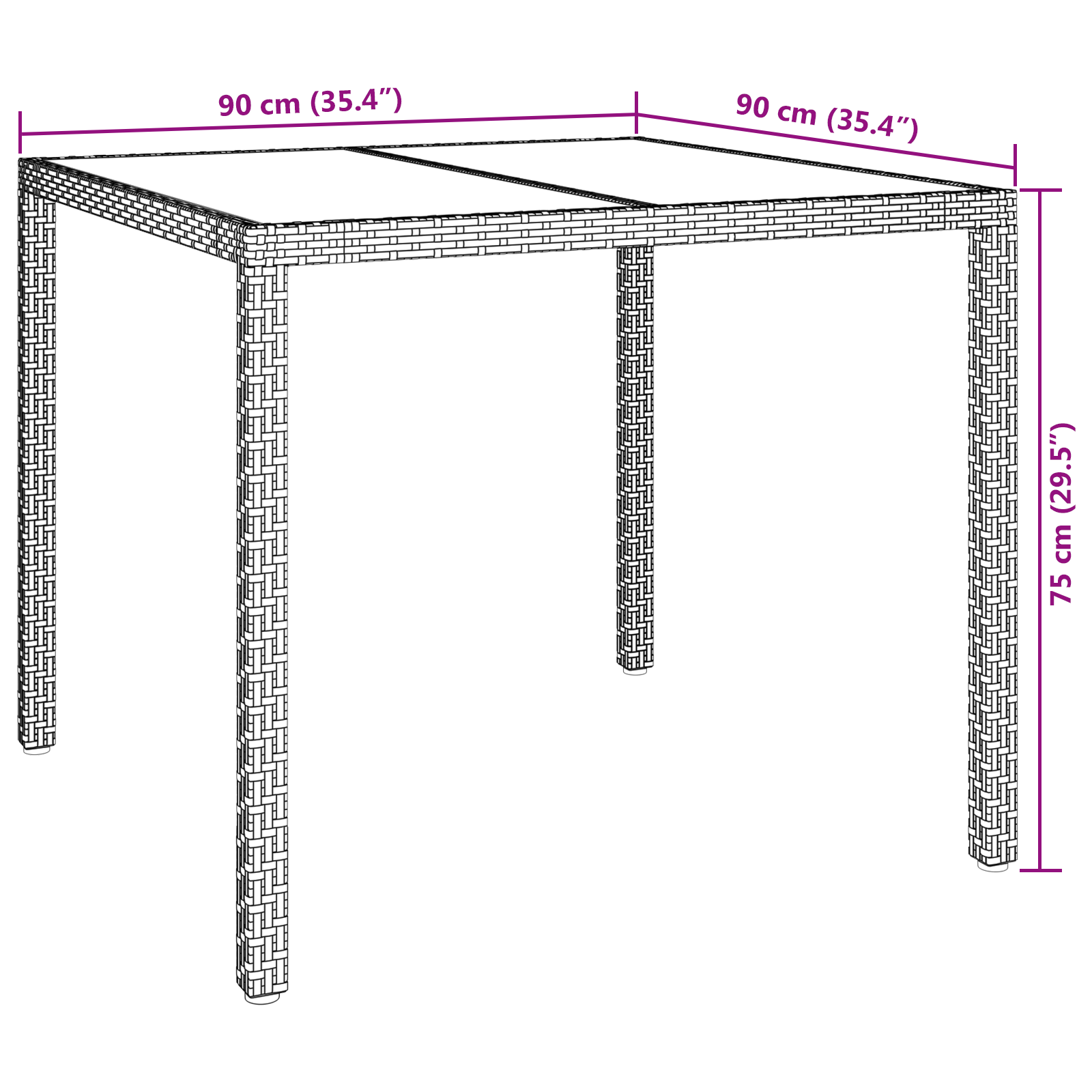 Garden Dining Table Grey 90x90x75 cm Poly Rattan - Image 6