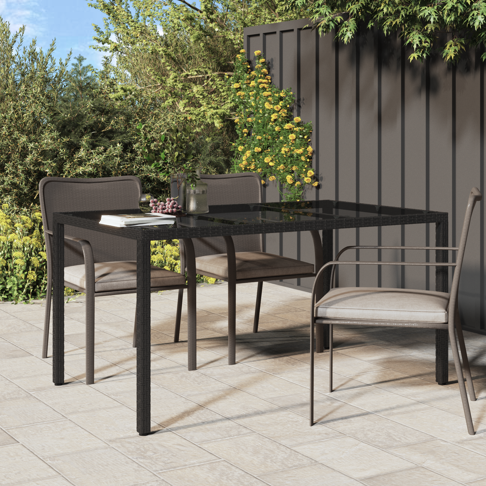 Garden Dining Table Black 150x90x75 cm Poly Rattan