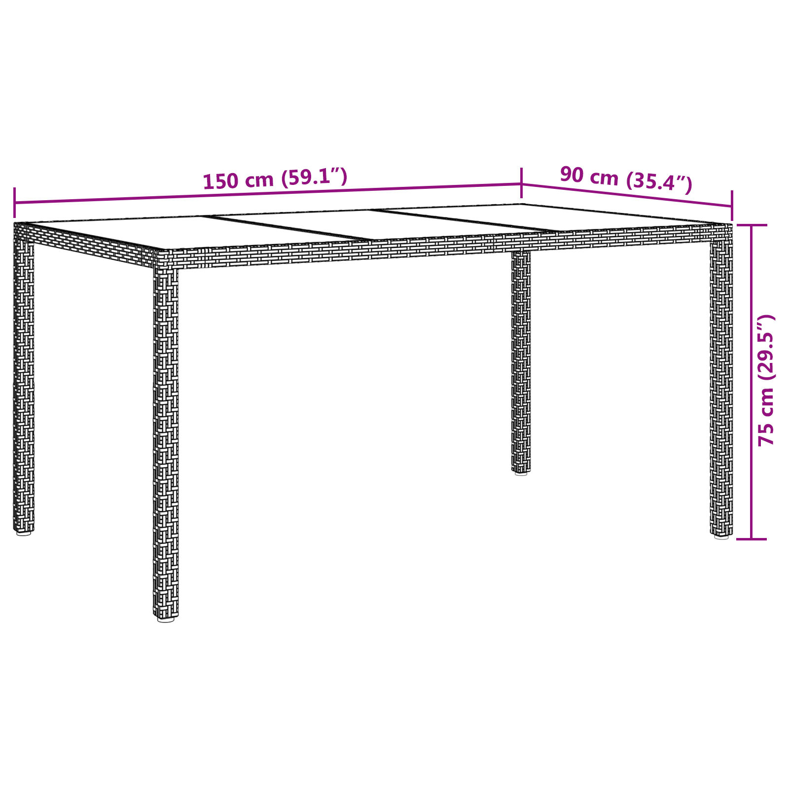 Garden Dining Table Black 150x90x75 cm Poly Rattan - Image 6