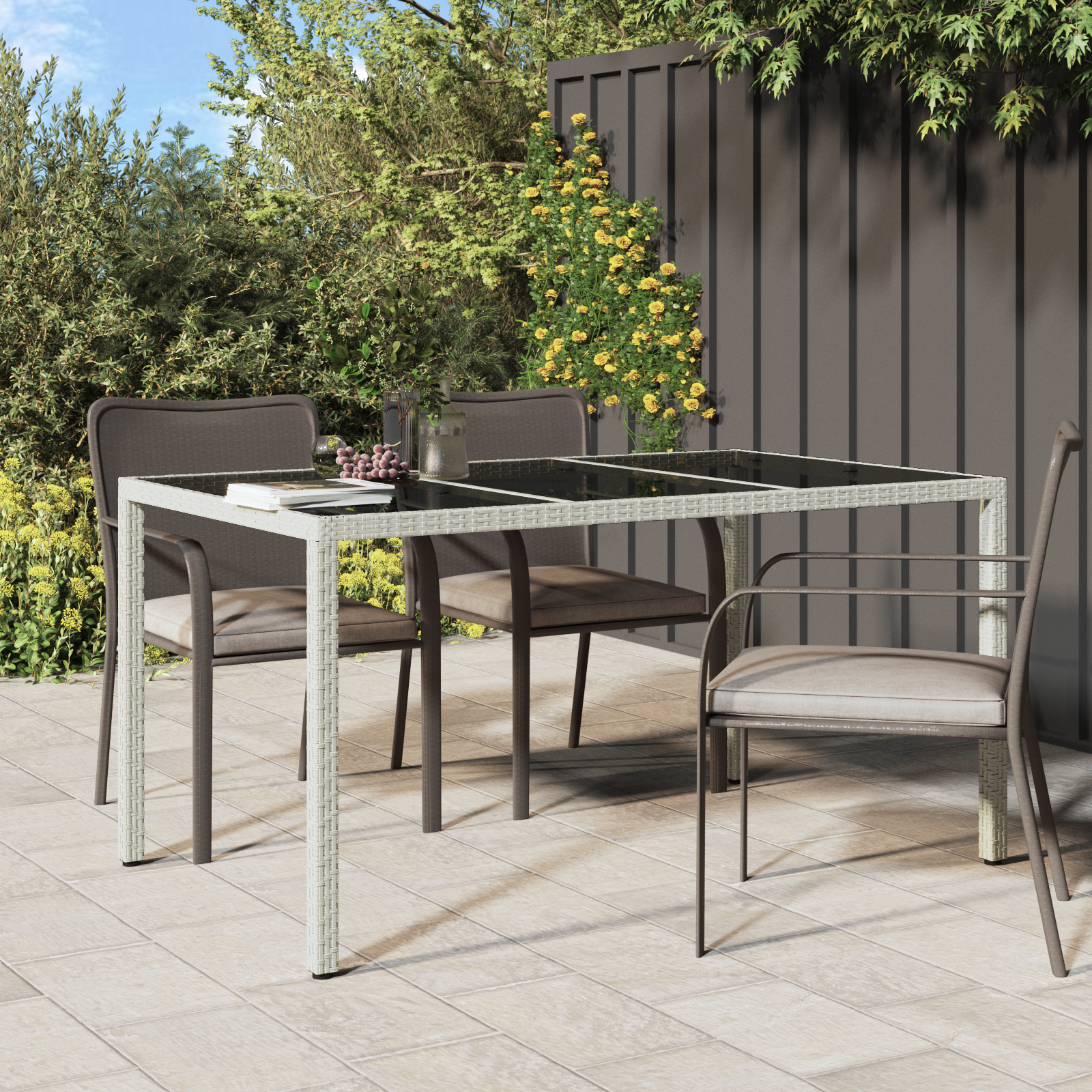 Garden Dining Table White 150x90x75 cm Poly Rattan