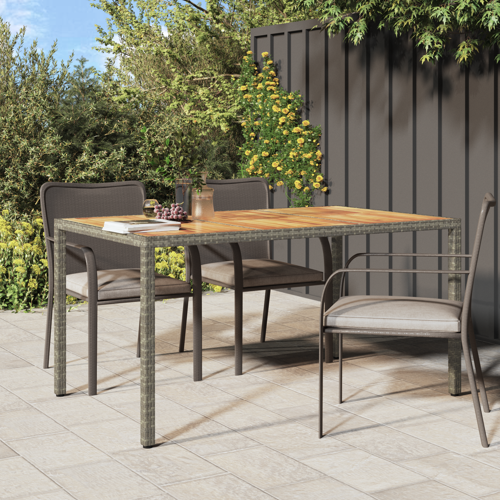 Garden Dining Table Grey 150x90x75 cm Poly Rattan
