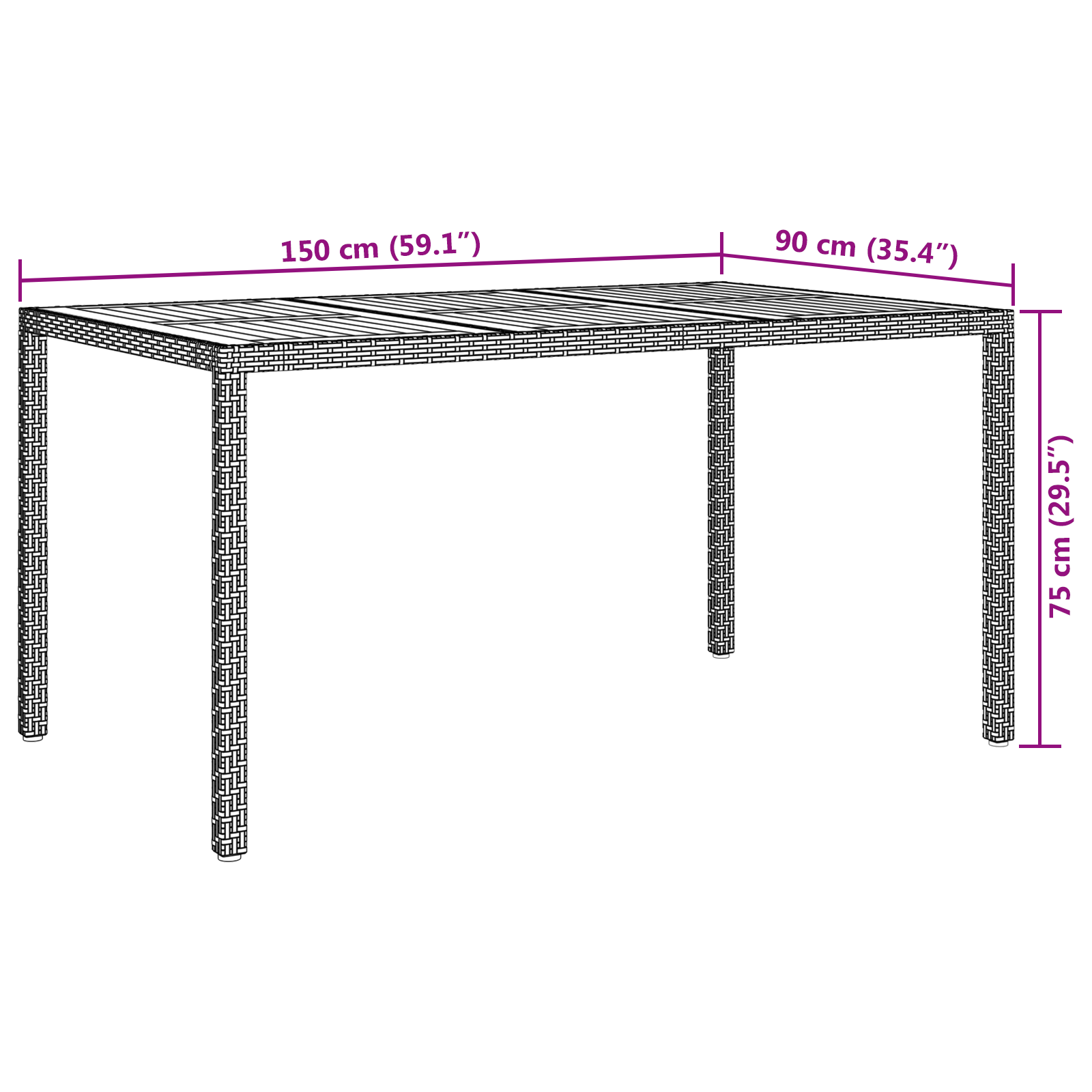 Garden Dining Table Grey 150x90x75 cm Poly Rattan - Image 6
