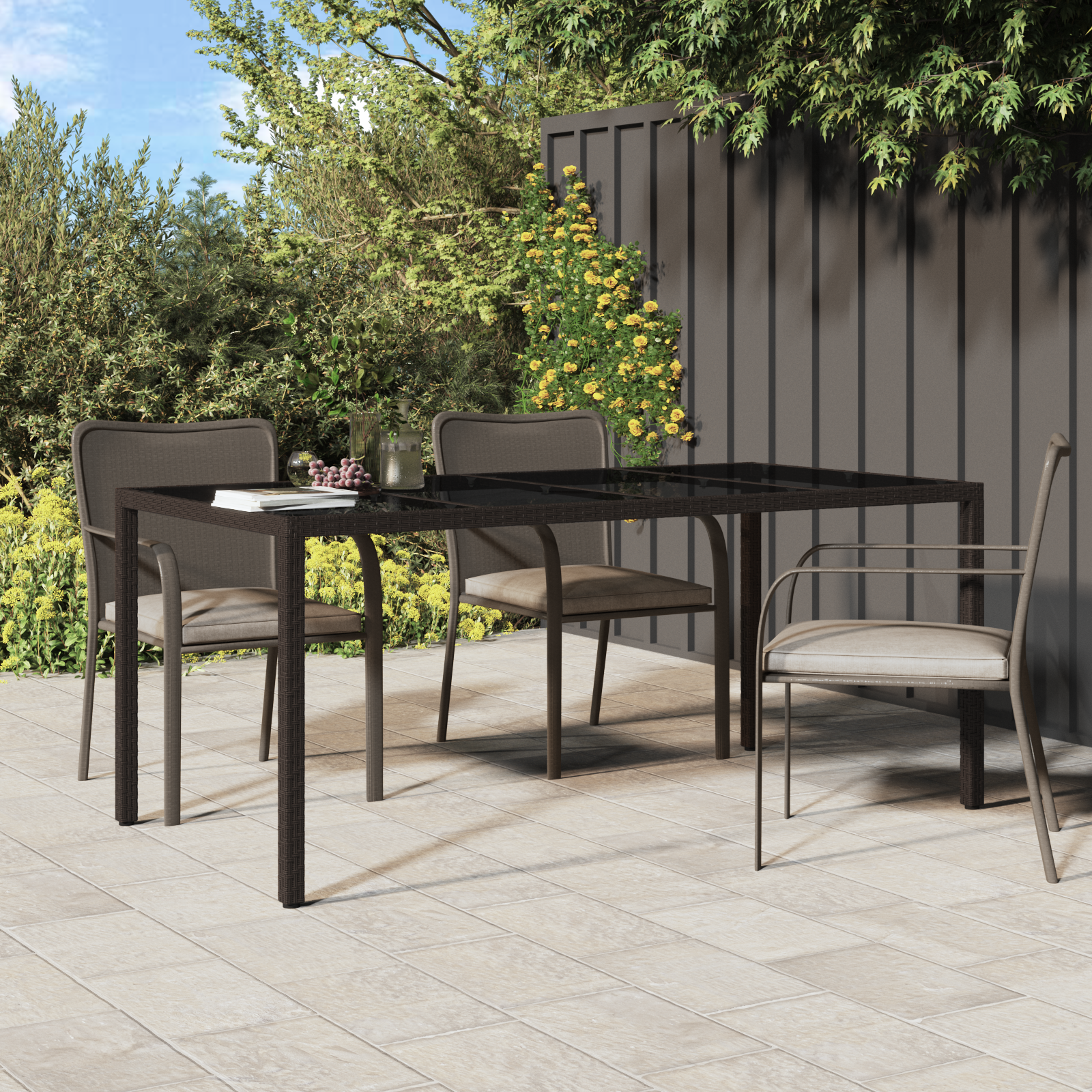 Garden Dining Table Brown 190x90x75 cm Poly Rattan