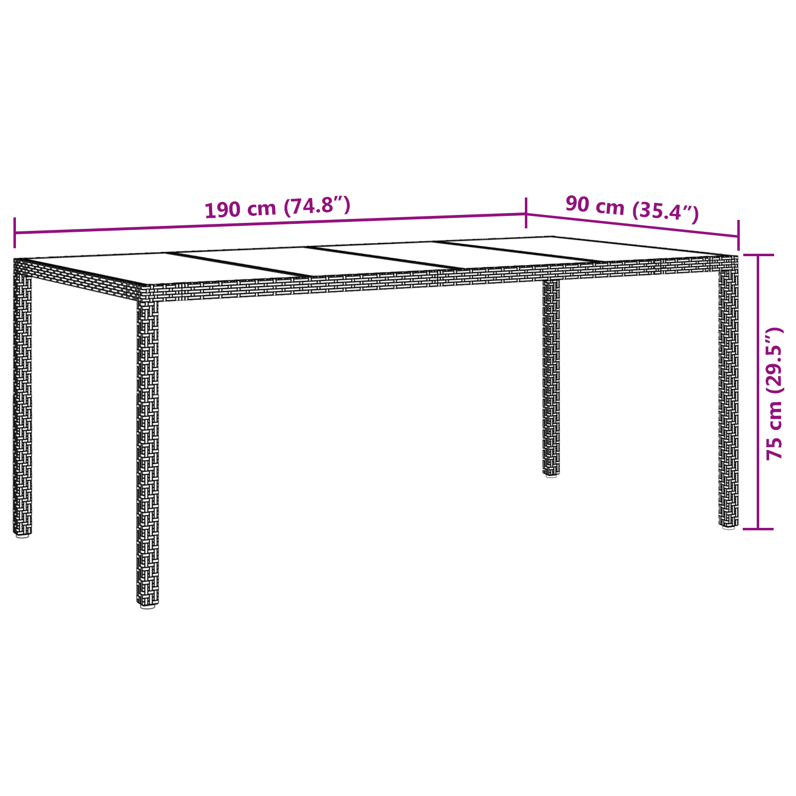 Garden Dining Table Black 190x90x75 cm Poly Rattan - Image 6