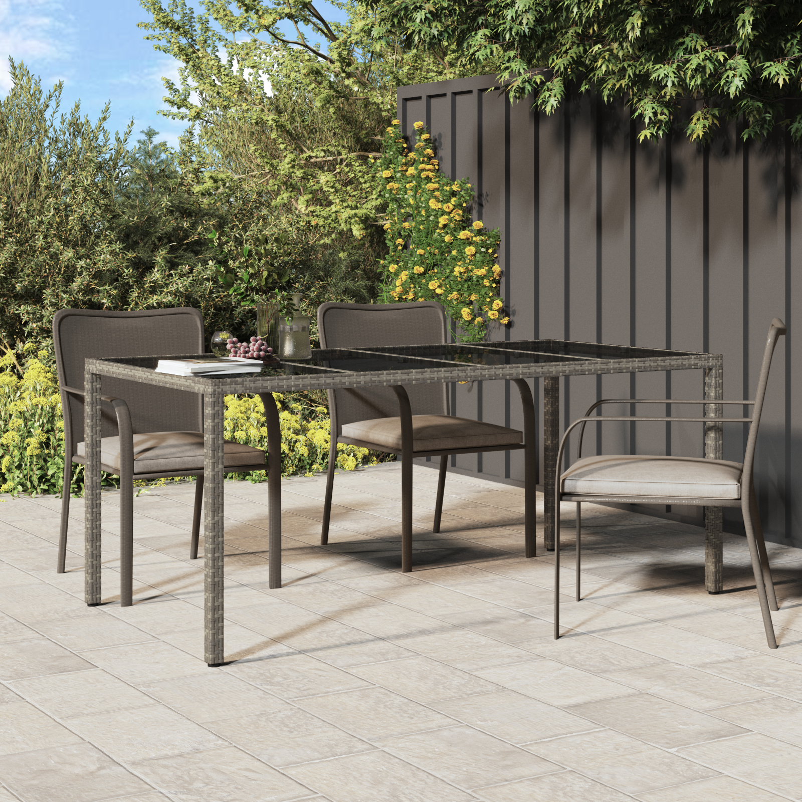 Garden Dining Table Grey 190x90x75 cm Poly Rattan