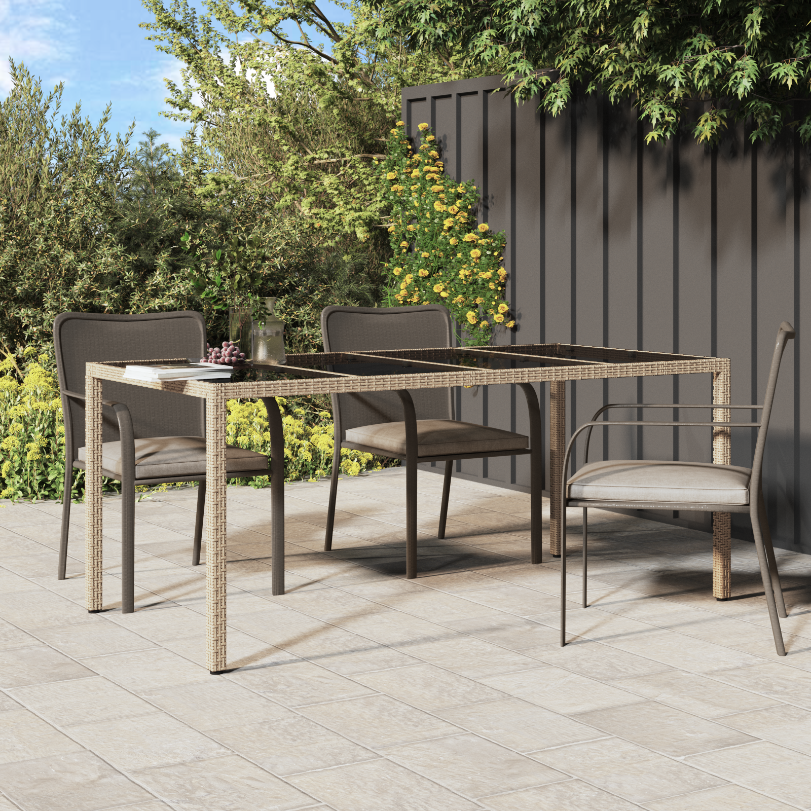 Garden Dining Table Beige 190x90x75 cm Poly Rattan