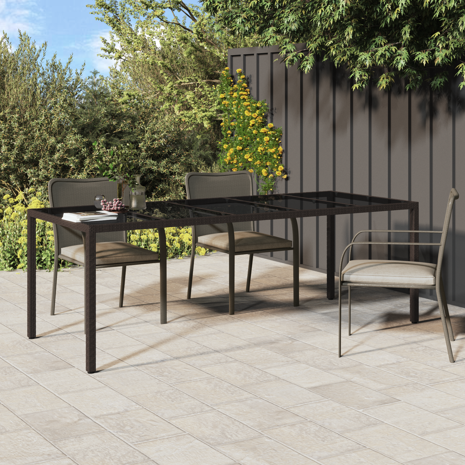 Garden Dining Table Brown 250x100x75 cm Poly Rattan