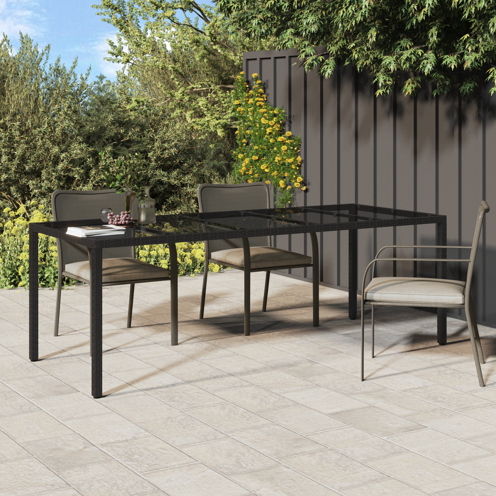 Garden Dining Table Black 250x100x75 cm Poly Rattan
