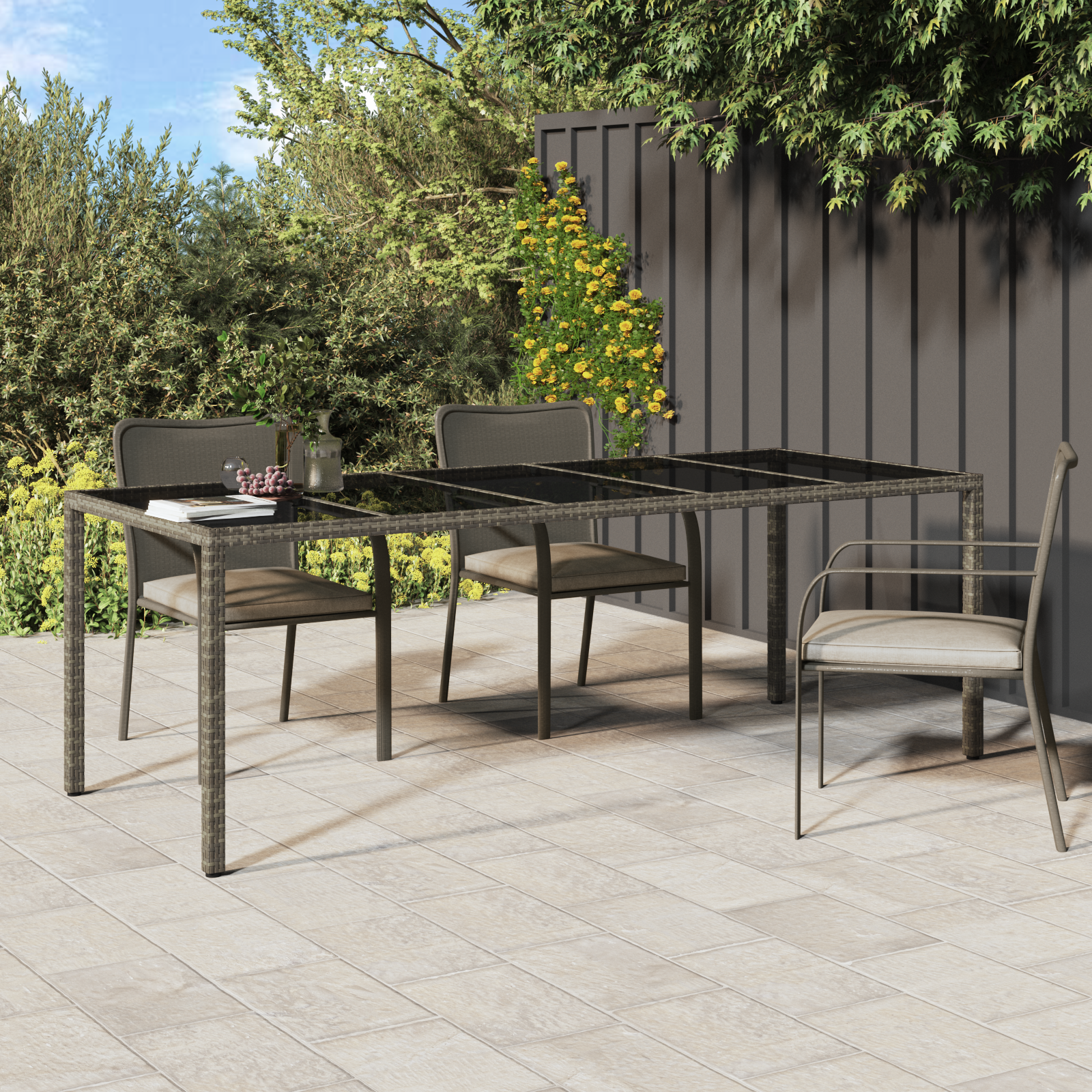 Garden Dining Table Grey 250x100x75 cm Poly Rattan