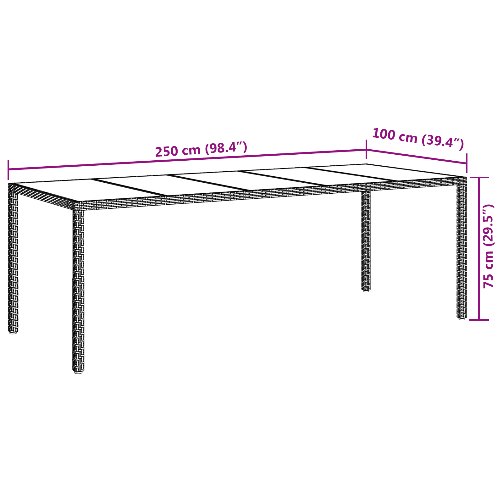 Garden Dining Table Grey 250x100x75 cm Poly Rattan - Image 6
