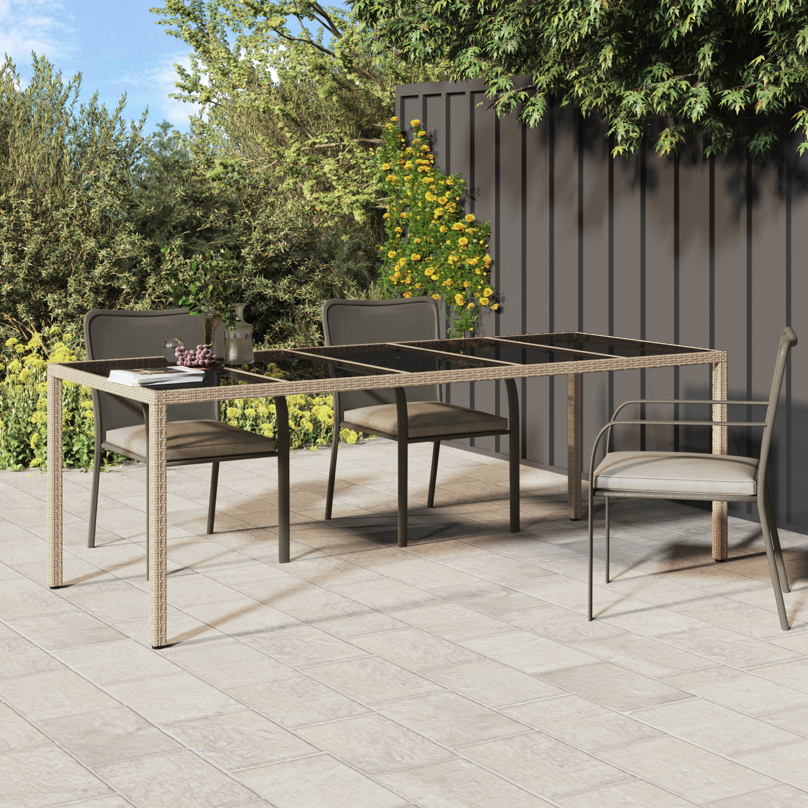 Garden Dining Table Beige 250x100x75 cm Poly Rattan
