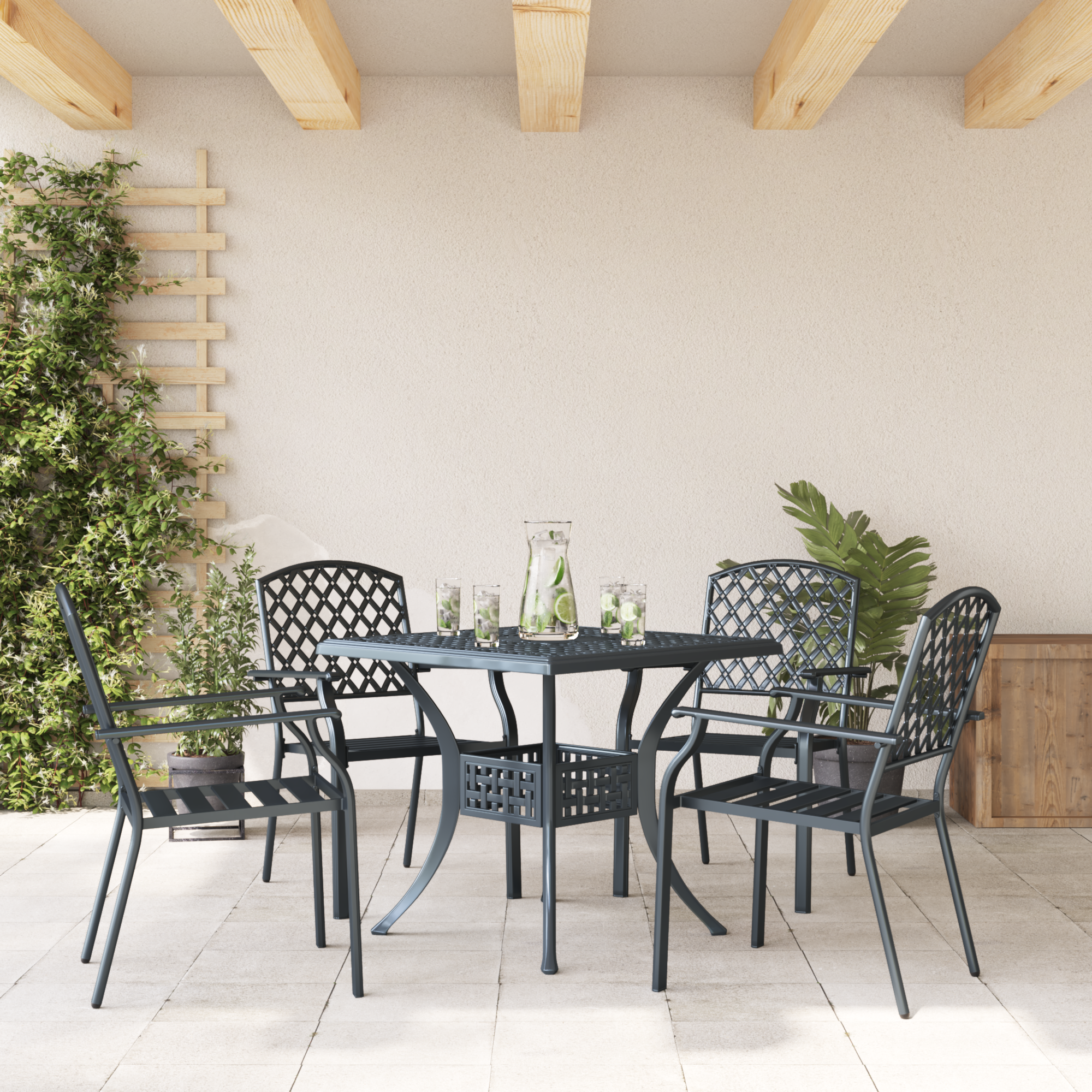 Garden Chairs 4 pcs Stackable Anthracite Steel - Image 3